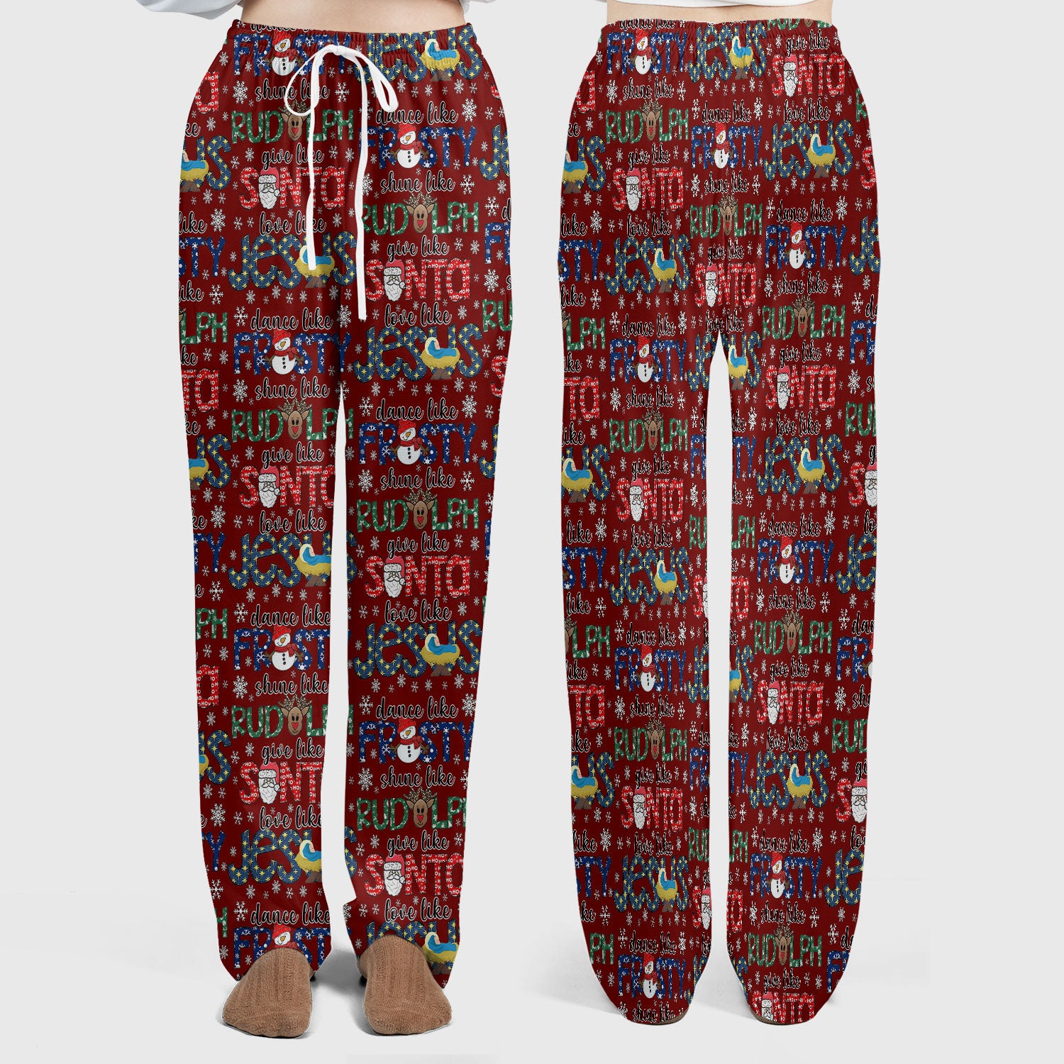 Xmas Rudolph Comfortable Scrub Set for Nurses - God Santa Scrub Pants and V Neck Top - Breathable Med Uniform