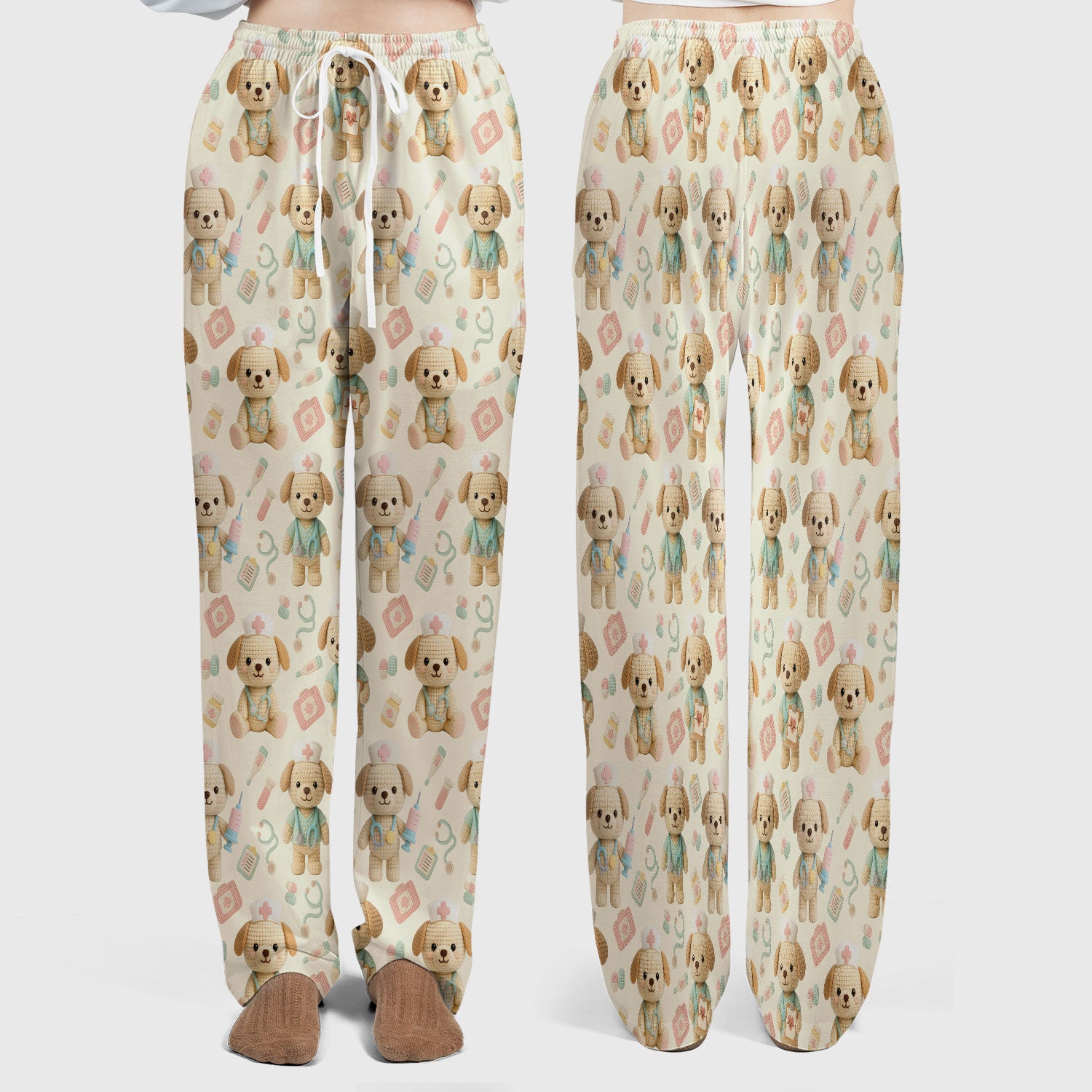 Cute Labrador Scrub Set for Nurse - Pastel Crochet Dog Scrubs Pants and V Neck Top - Adorable Puppy Med Uniform Gift for Women