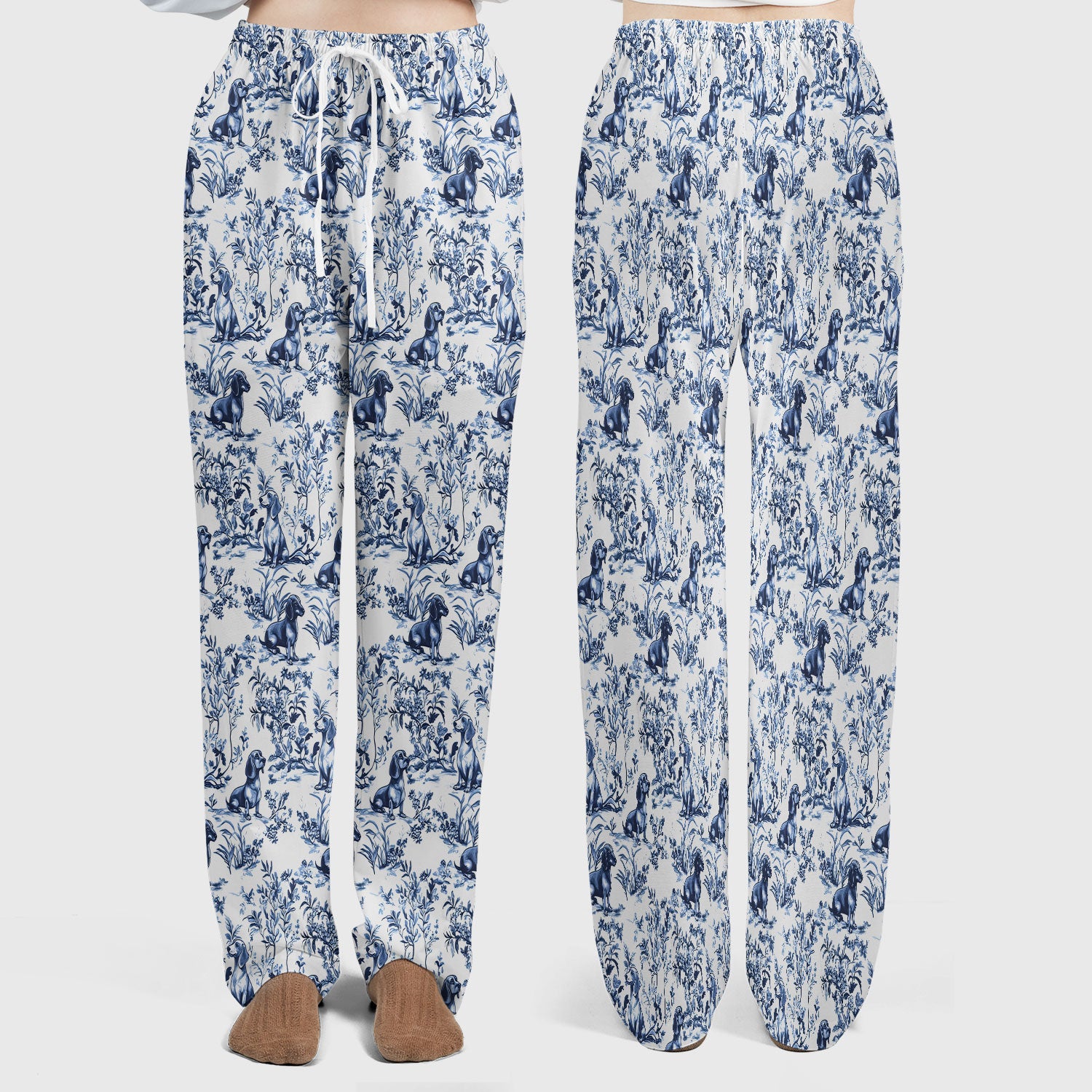 Toile de Jouy Dog Scrub Set – Elegant Blue Dachshund Pattern – Cute Medical Uniform for Nurses, Vets, and Animal Care Workers