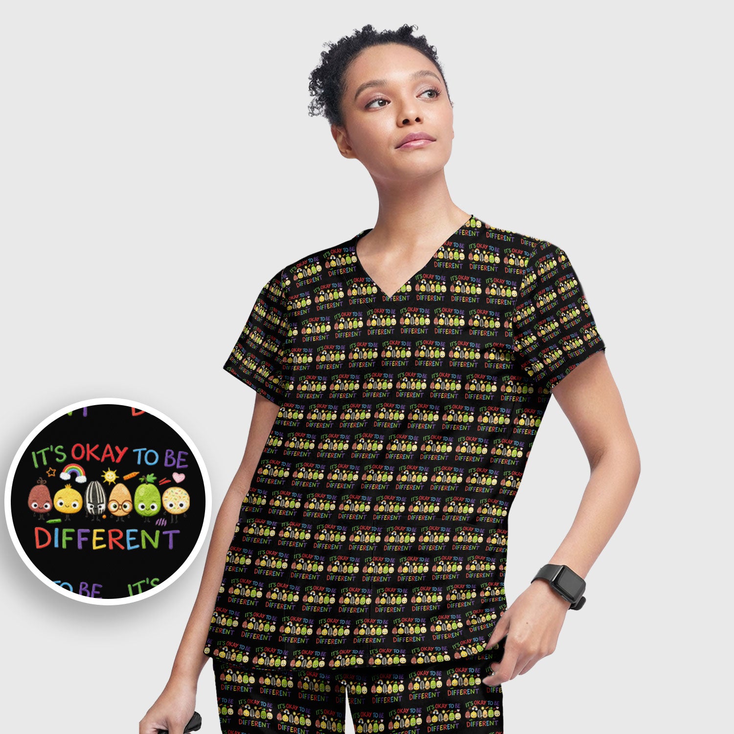Autism Awareness Nurse Scrub Set, It’s Okay To Be Different Pattern Nurses Shirt, Comfortable Uniform Scrubs For Nursing