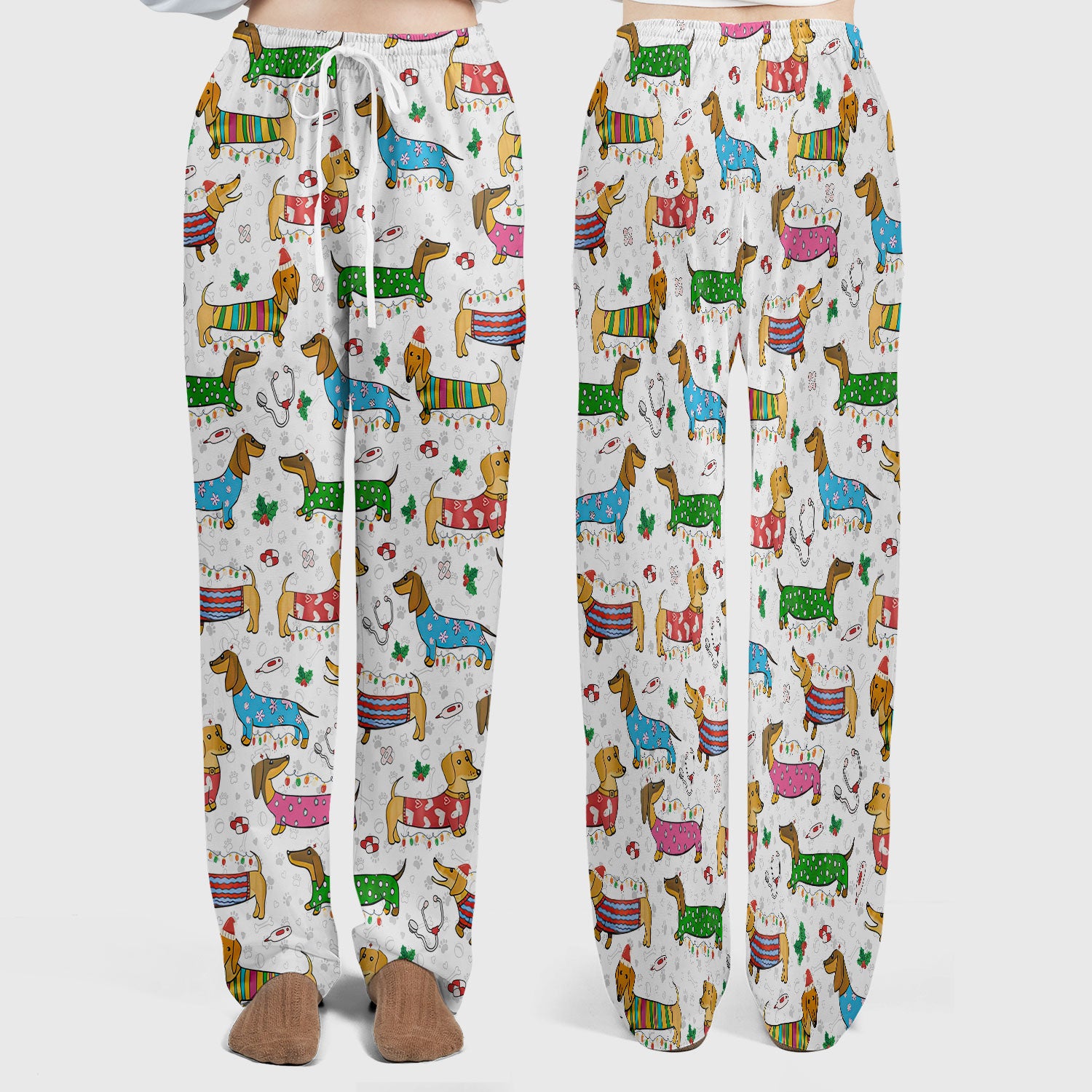 Christmas Scrub Set for Women - Funny Dachshund Scrubs Pants and V Neck Top - Cute Holiday Medical Uniform Gift for RN LPN CNA