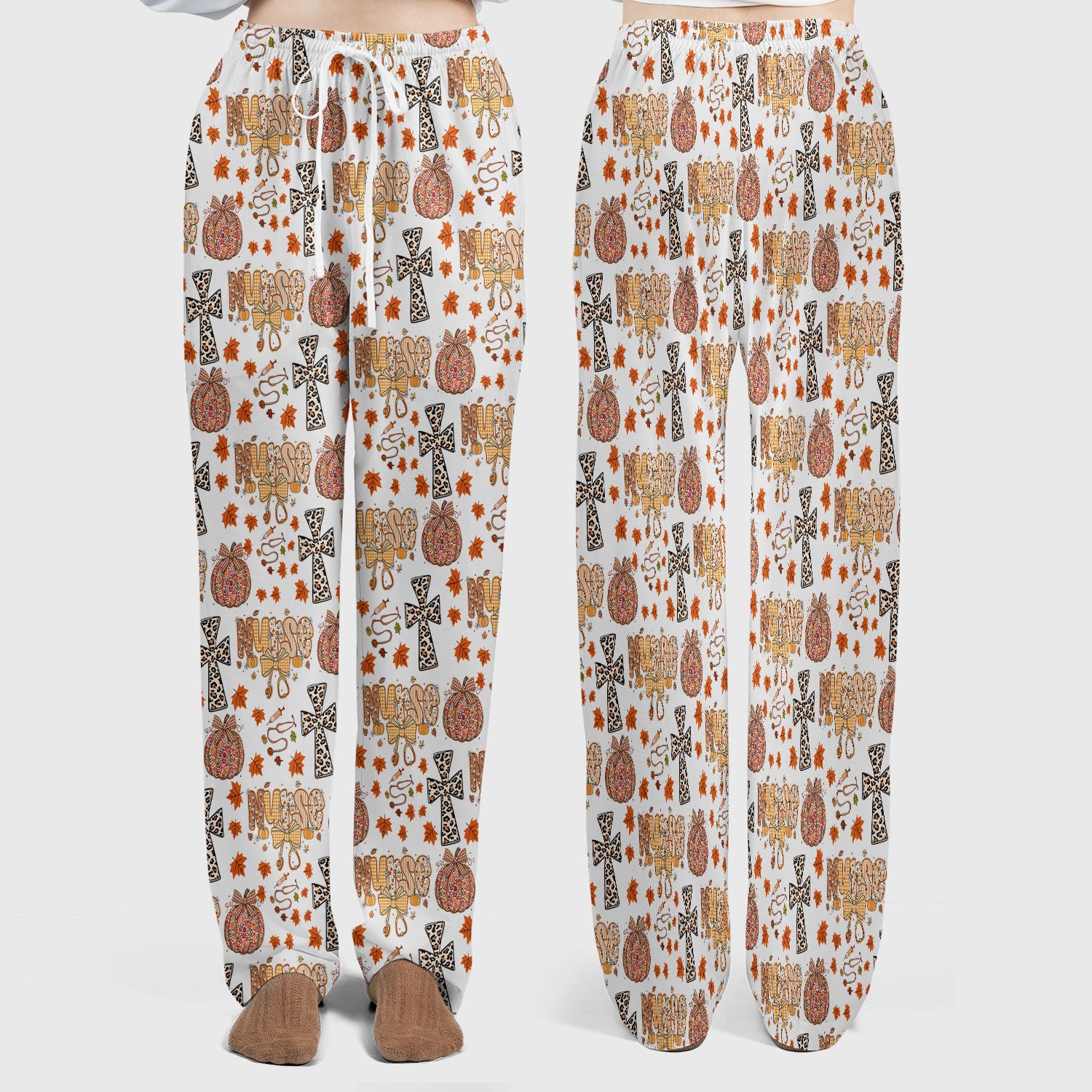 Floral Pumpkin Scrub Set for Women - Coquette Bow Thanksgiving Scrubs Pants and V Neck Top - Comfortable Medical Uniform