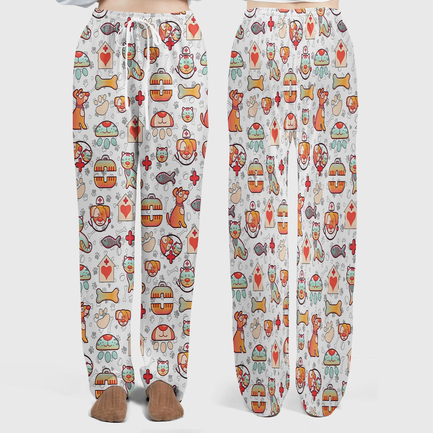 Veterinary Nurse Scrub Set - Cute Cat Dog Paw Scrubs Pants and V Neck Top - Funny Animal Vet Tech Uniform for Women