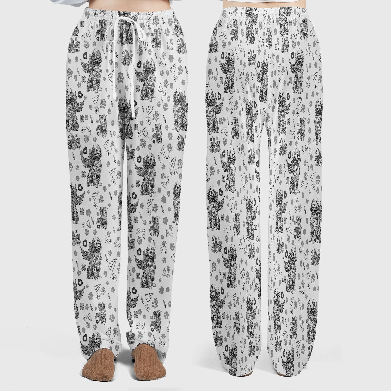 Toile De Jouy Scrub Set for Nurses - Angel Puppy Medical Uniform - Floral Dog in Heaven Gift for Women, Vet Techs, RN CNA LPN
