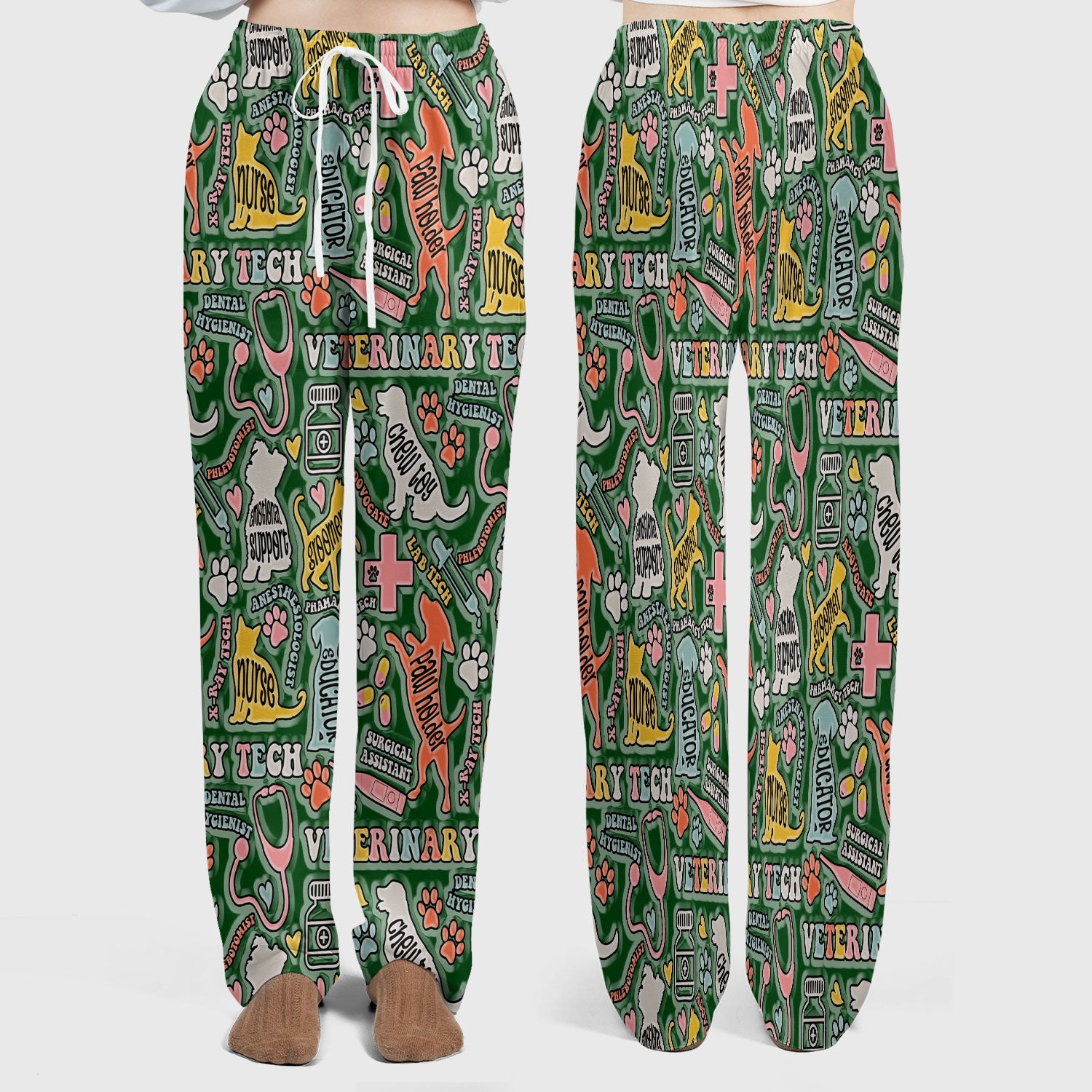 Veterinary Tech Nurse Scrub Set - Dog Cat Pet Scrubs Pants and V Neck Top - Funny Vet Tech Animal Scrubs for Women LPN RN CNA