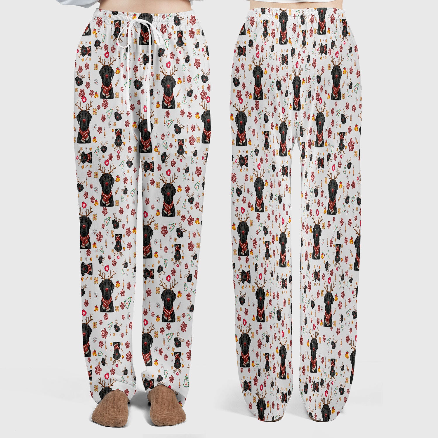 Funny Black Lab Reindeer Scrub Set - Christmas Dog Nurse Pants and V Neck Top - Cute Holiday Medical Uniform