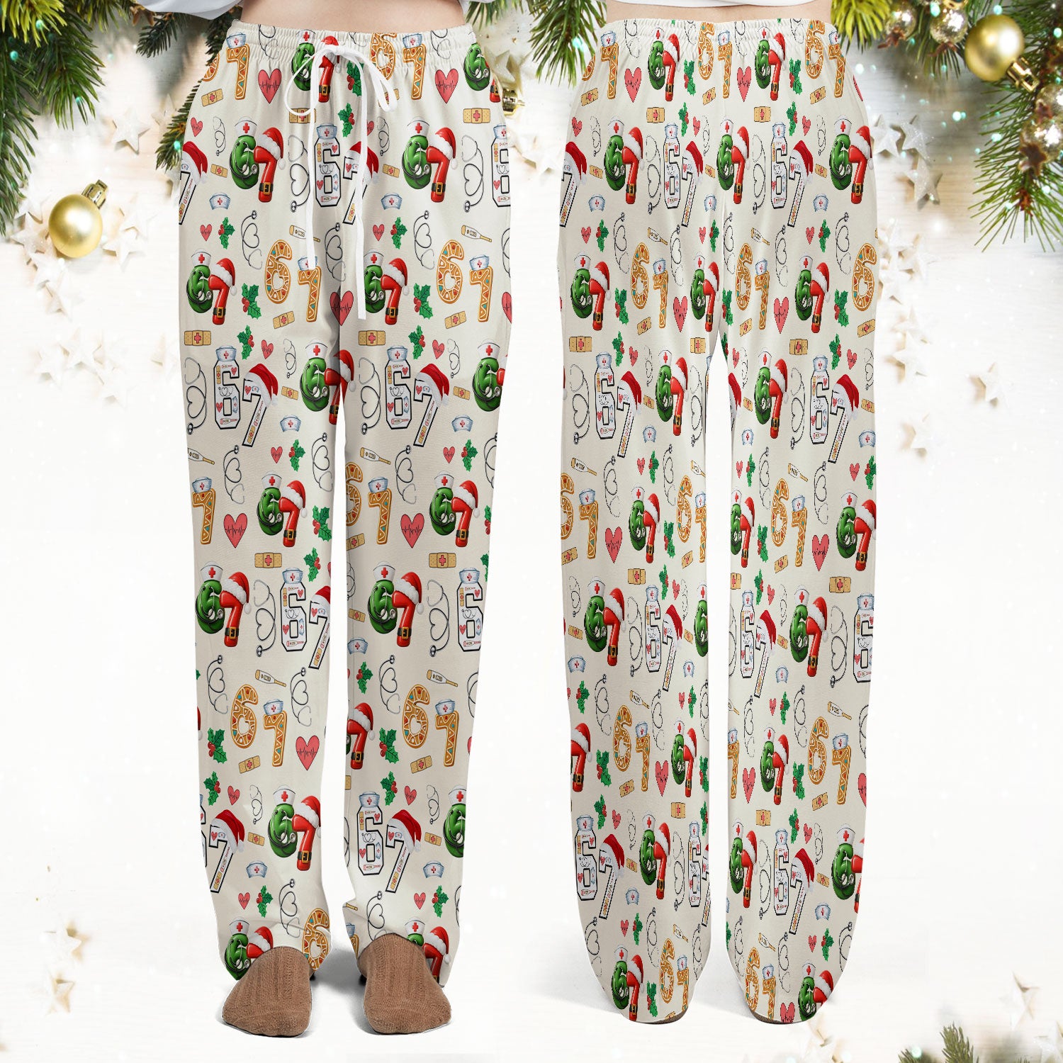 Christmas Nurse 67 Pattern Scrub Set, Cute Holiday Medical Uniform With Santa Hat, Uniform For Nursing