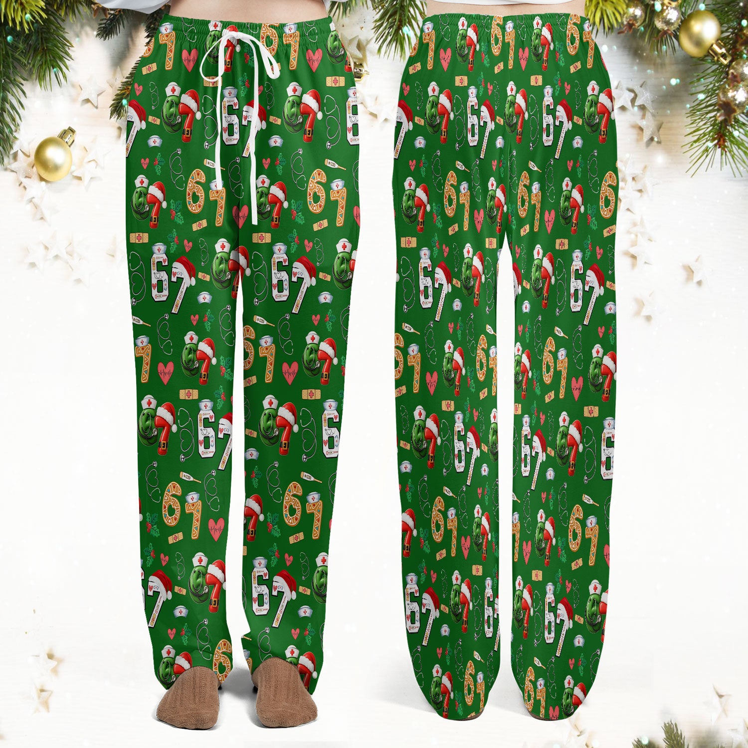 Christmas Nurse 67 Pattern Scrub Set, Cute Holiday Medical Uniform With Santa Hat, Uniform For Nursing