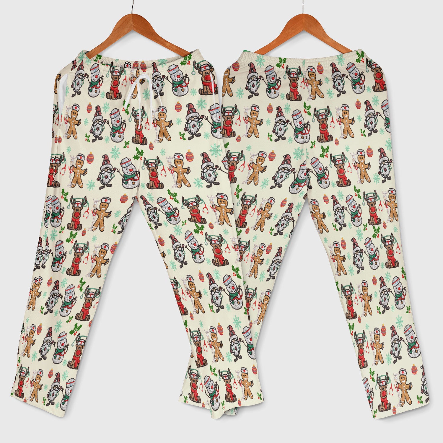 Christmas Gingerbread Scrubs Set for Women - Comfortable Scrubs for Nurses - Reindeer Santa Pants and V Neck Top