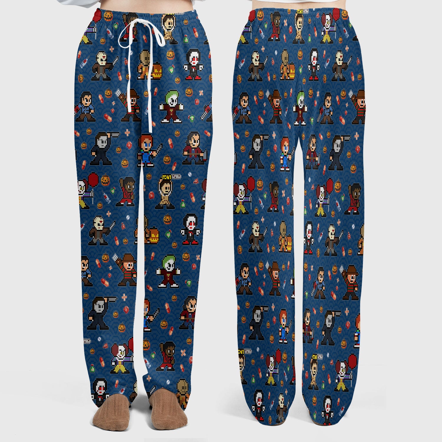 Halloween Women's Scrub Sets - Comfortable Scrubs for Nurses - Scary Character Scrub Pants and V Neck Top - Med Uniform for Her