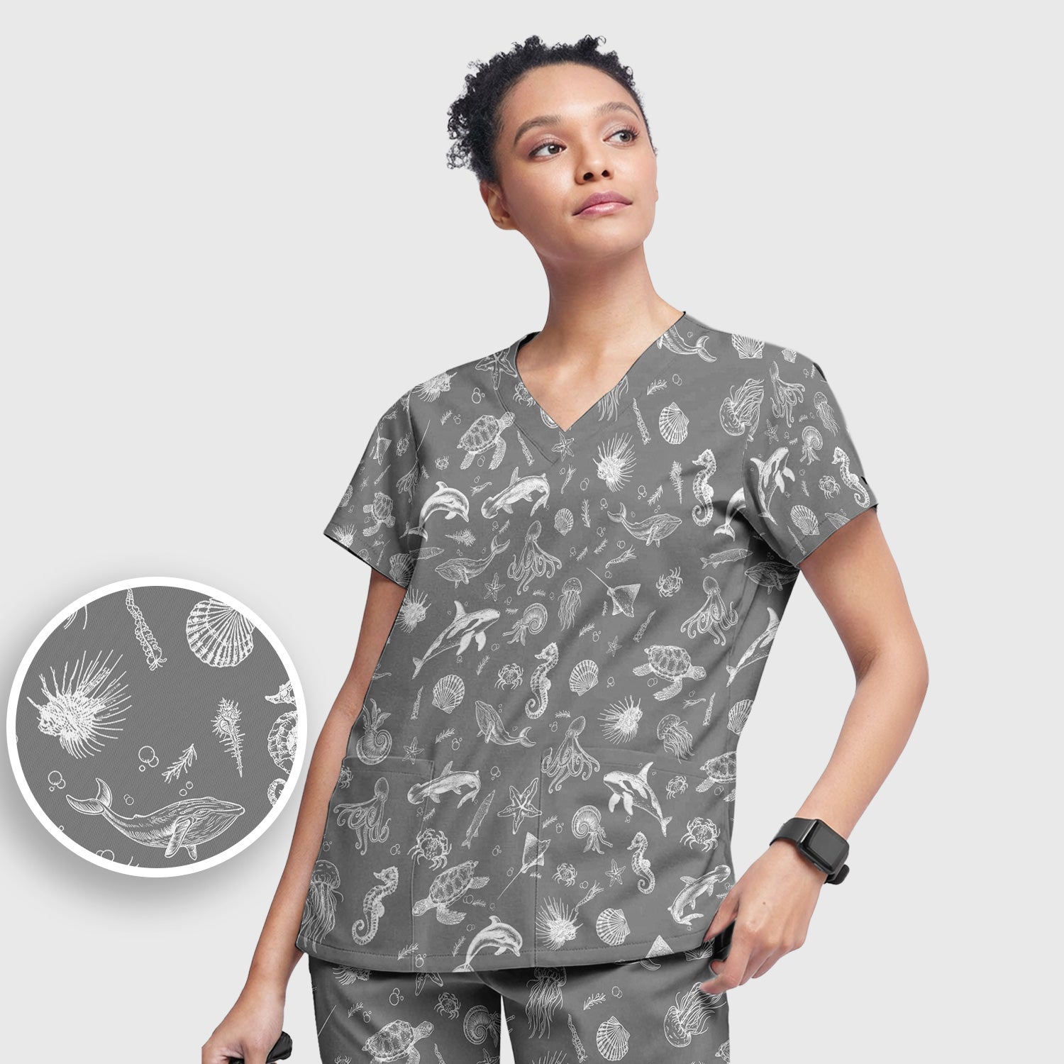 Marine Sea Life Pattern Scrub Set, Women's Scrub Sets