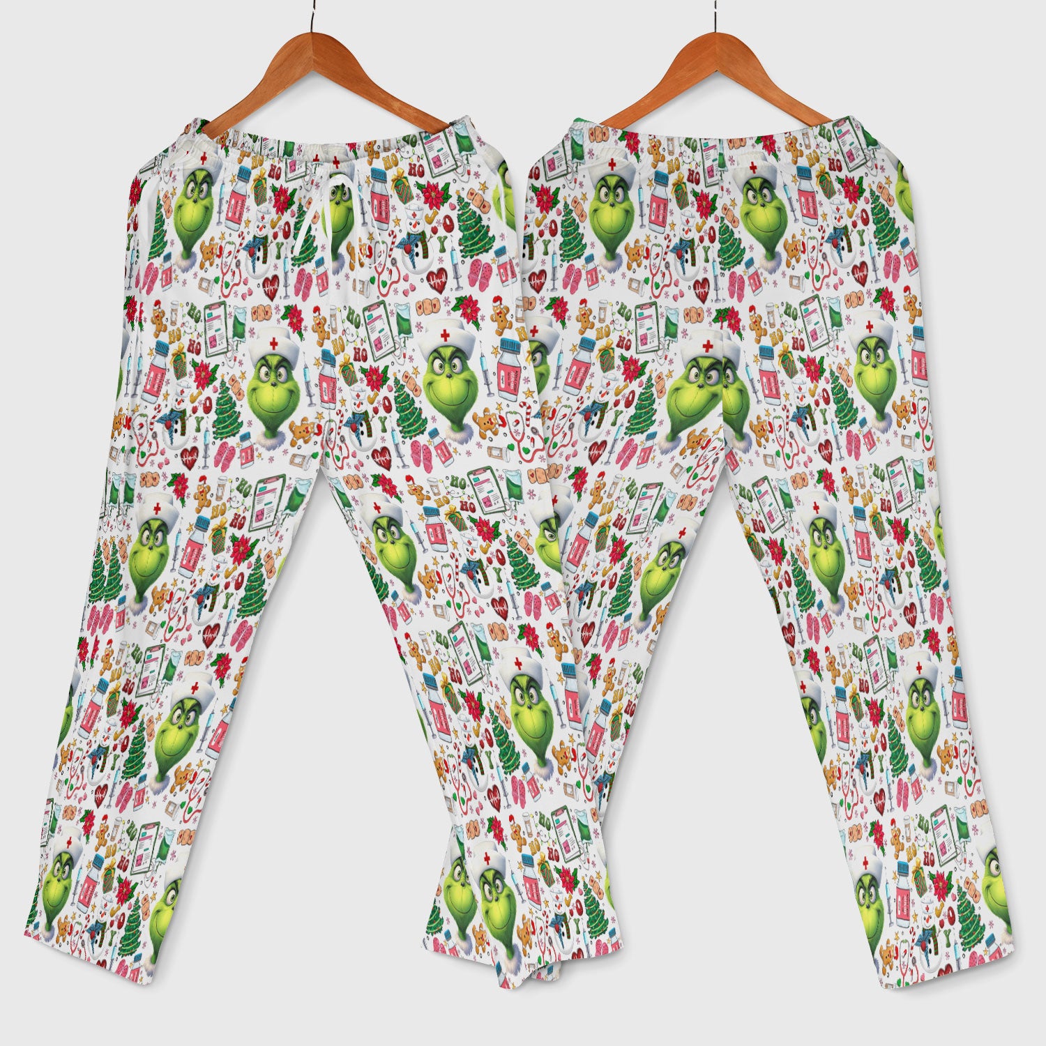 Funny Grinch Scrub Set for Women - Christmas Medical Uniform Top and Pants - Holiday Ugly Sweater Comfortable Nursing Outfit