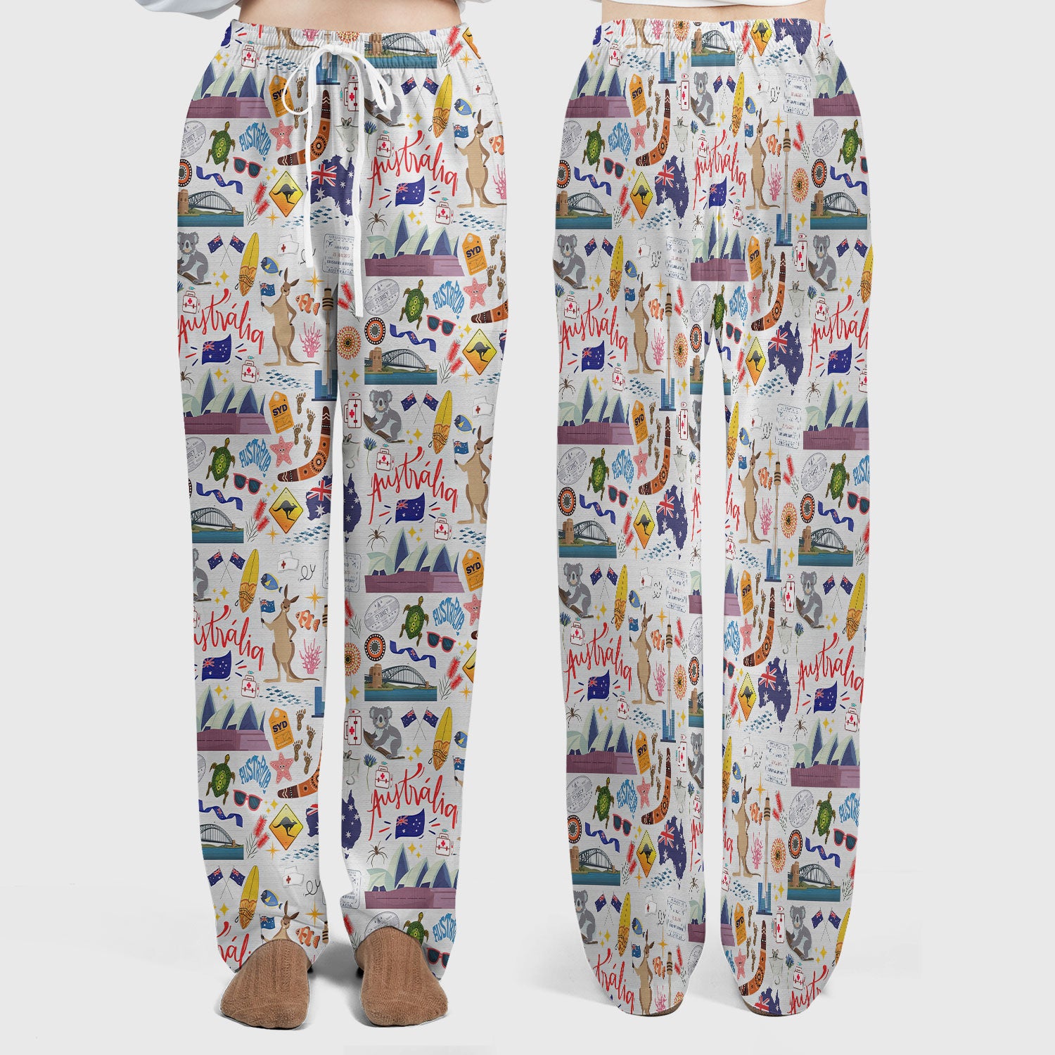Australia Scrub Sets for Women - Aussie Comfortable Scrub Pants and V Neck Top - Kangaroo Koala Opera House - Travel Medical Uniform Gift