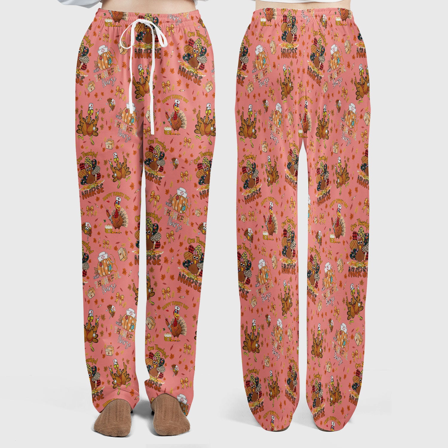 Thanksgiving Scrub Set for Women - Turkey Pumpkin Scrub Top and Pants for Nurses - Fall Med Uniform for RN CNA LPN