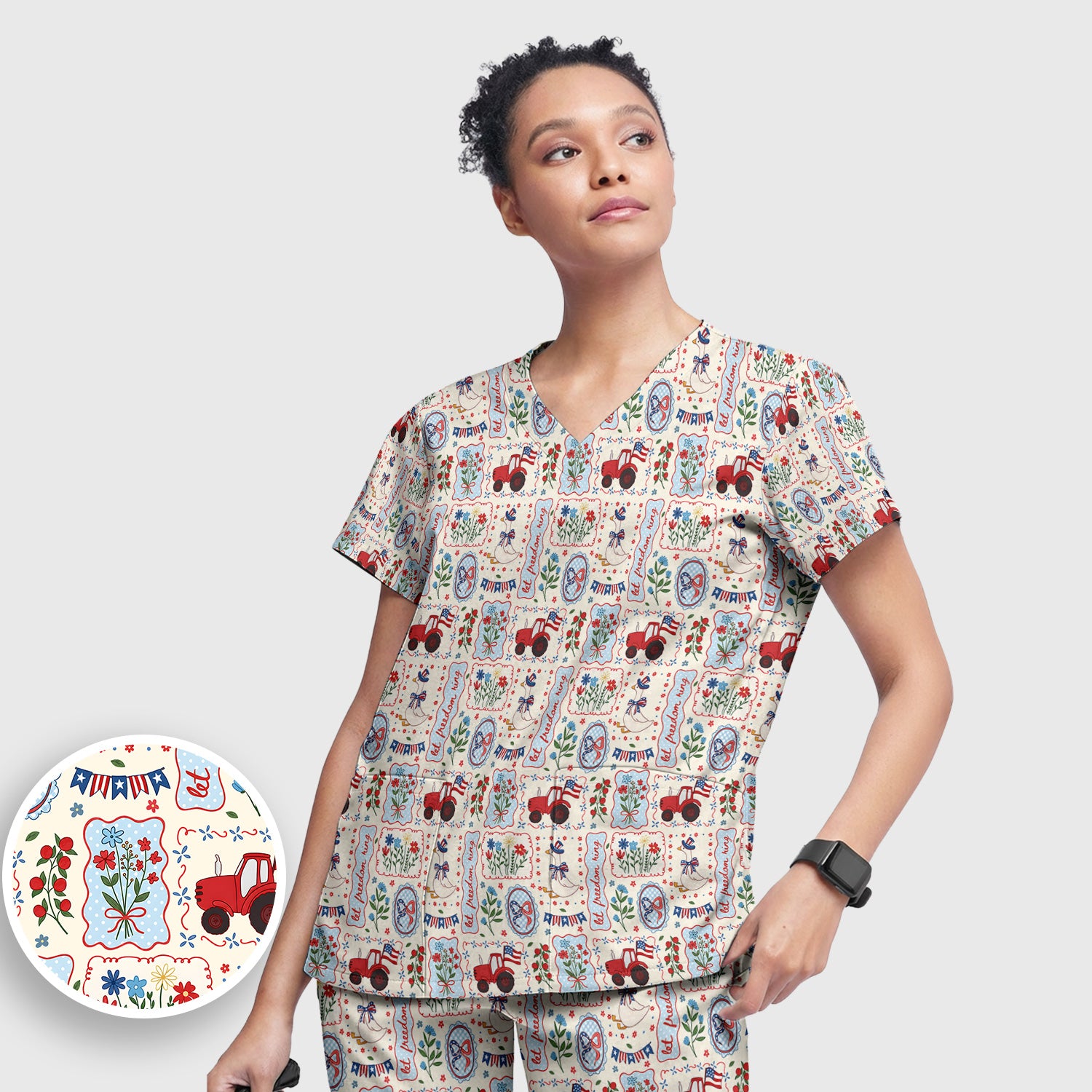 Patriotic Farm Goose Nurse Scrub Top for RN, CNA, Healthcare Workers, Americana Uniform Scrub Set, Scrub Pants and V Neck Top