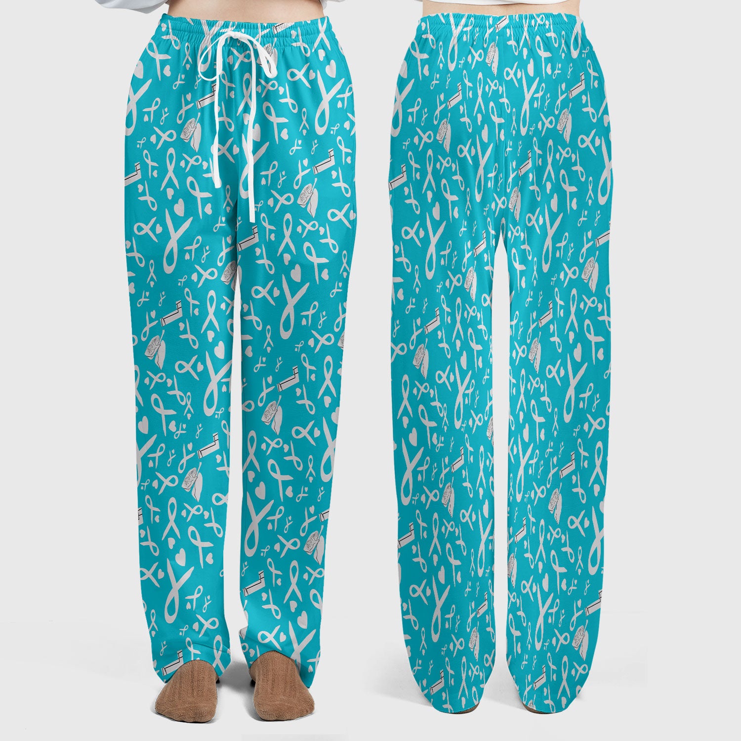 Lung Cancer Awareness Scrub Set for Women - Gray Ribbon Inhaler and Lungs Scrubs Pants and V Neck Top - COPD Asthma Med Uniform