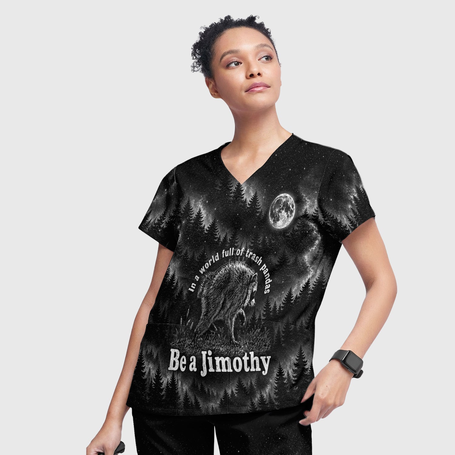 Funny Be A Jimothy Raccoon Print Scrub Set, Scrub Pants and V Neck Top