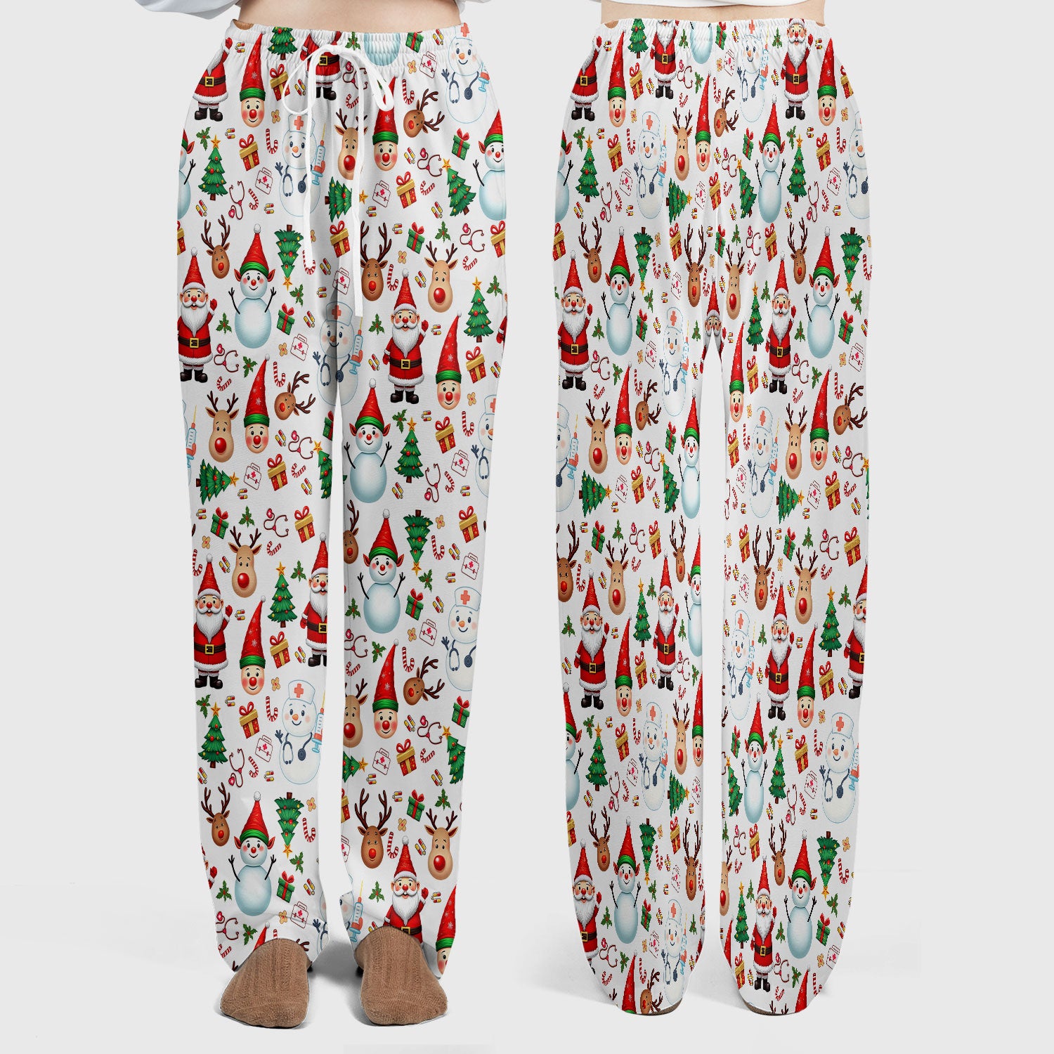 Christmas Scrub Set for Nurses - Cute Snowman Reindeer Santa Pattern - Holiday Medical Uniform RN CNA LPN Gift