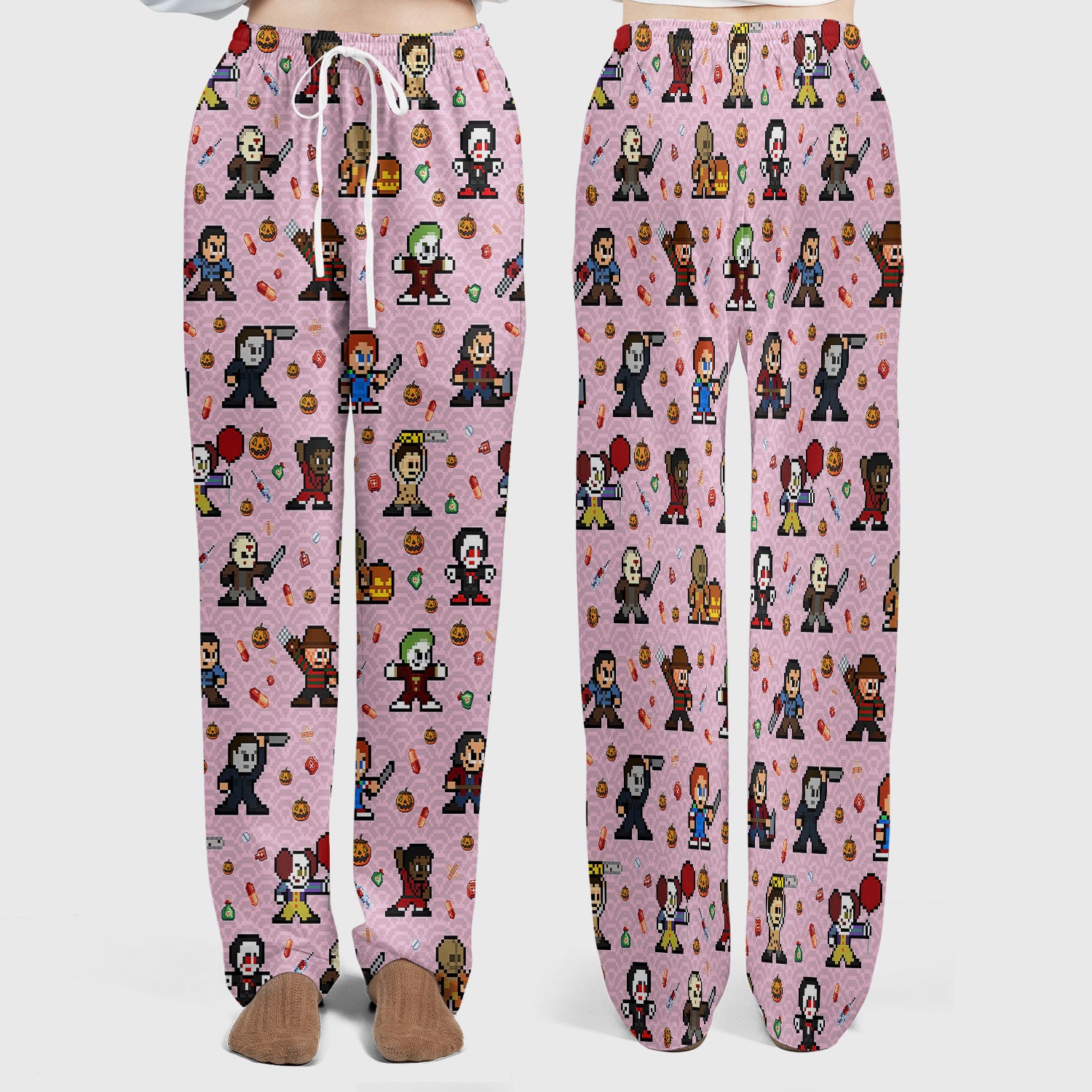 Halloween Women's Scrub Sets - Comfortable Scrubs for Nurses - Scary Character Scrub Pants and V Neck Top - Med Uniform for Her