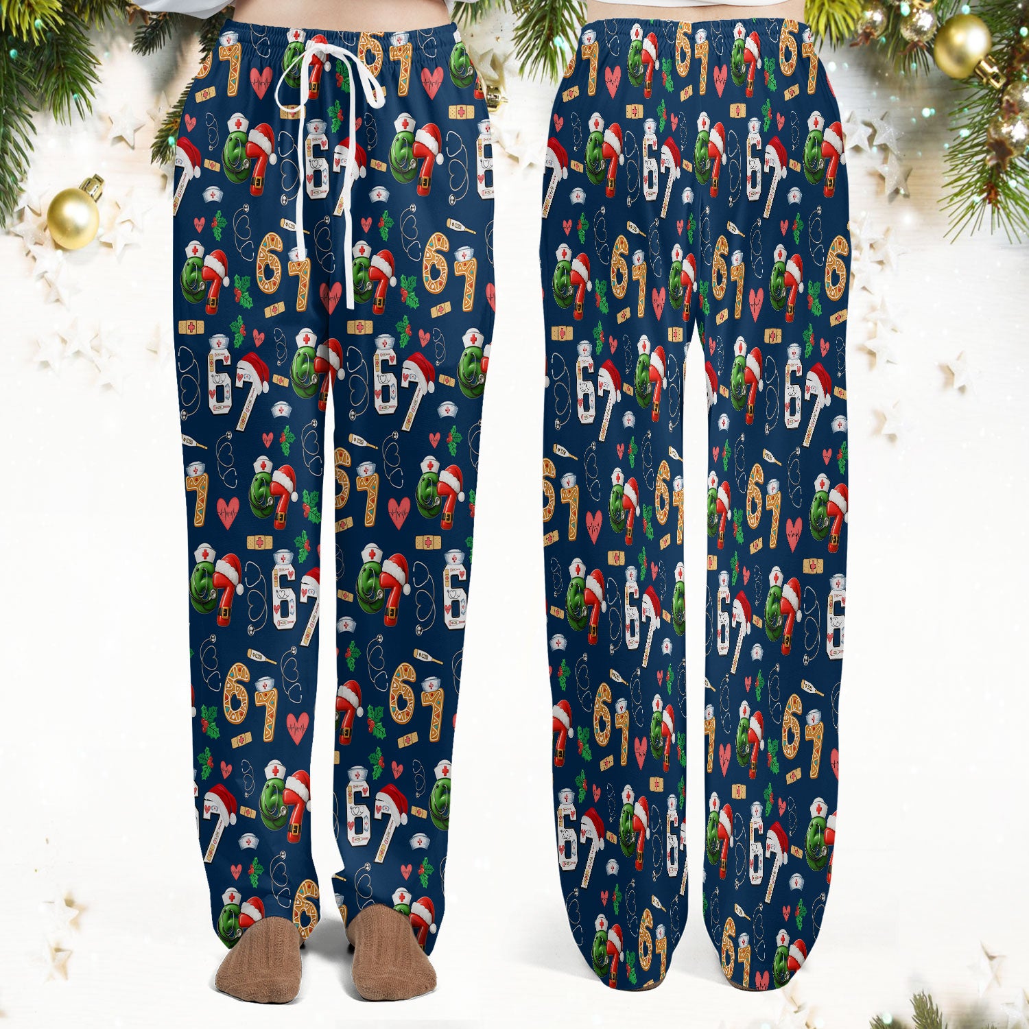 Christmas Nurse 67 Pattern Scrub Set, Cute Holiday Medical Uniform With Santa Hat, Uniform For Nursing