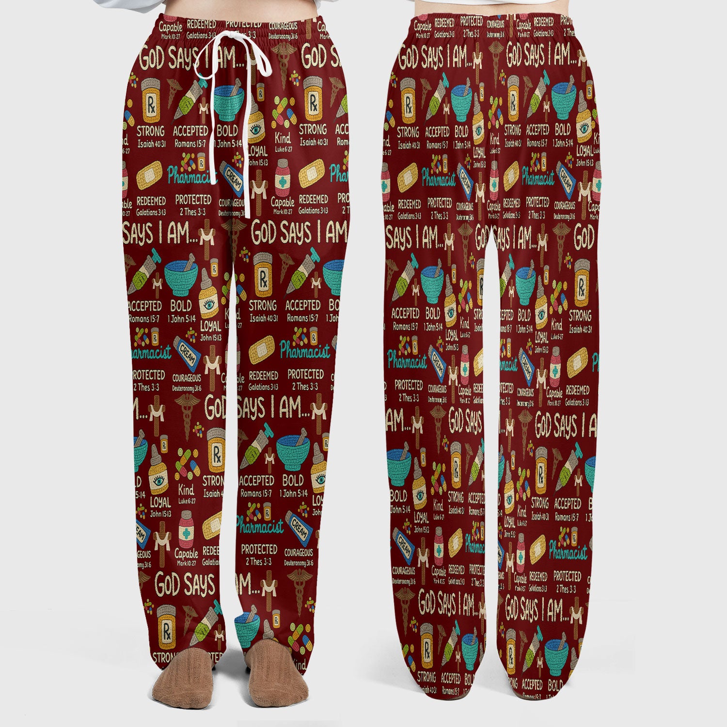 God Says I Am Pharmacist Scrub Set - Christian Pharmacy Scrubs Pants and V Neck Top for Women - Bible Verse Nurse Shirt