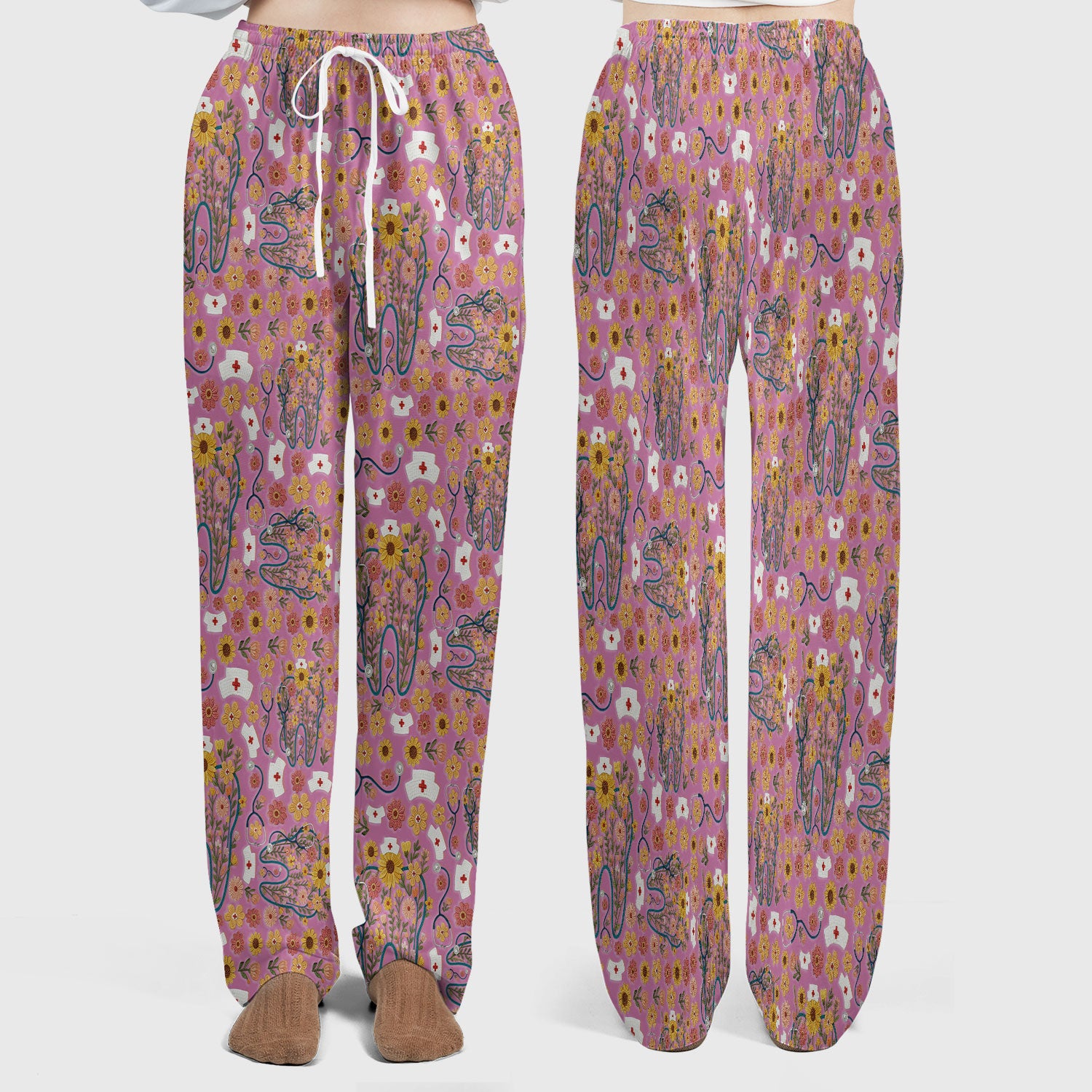 Boho Floral Tooth Scrub Set - Aesthetic Dental Scrubs Pants and V Neck - Cute Flower Tooth Medical Uniform - Hygienist Christmas Gift
