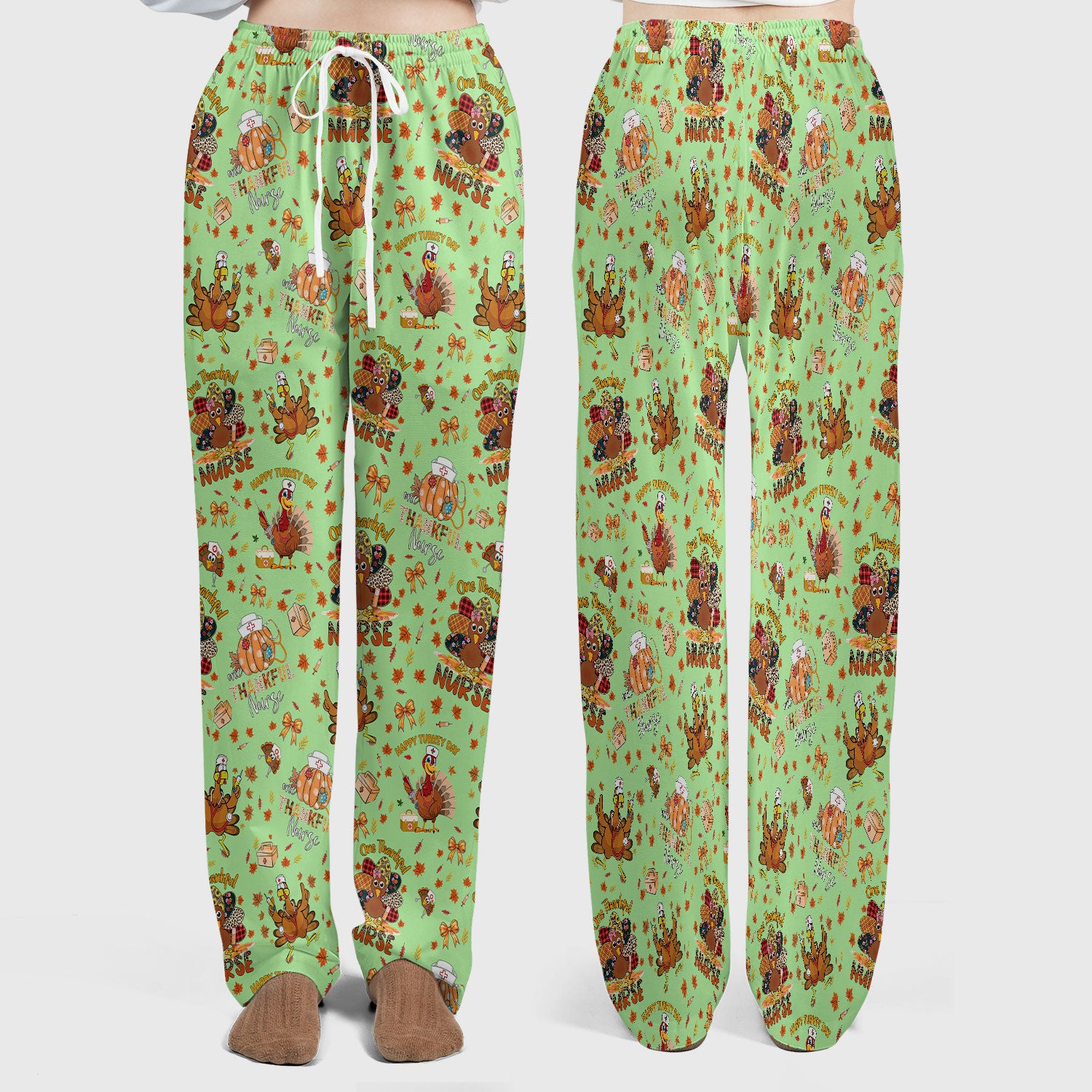 Thanksgiving Nurse Fall Scrub Sets for Women - Cute Turkey and Pumpkin Scrubs Pants and V Neck Top - Autumn Med Gift for Her