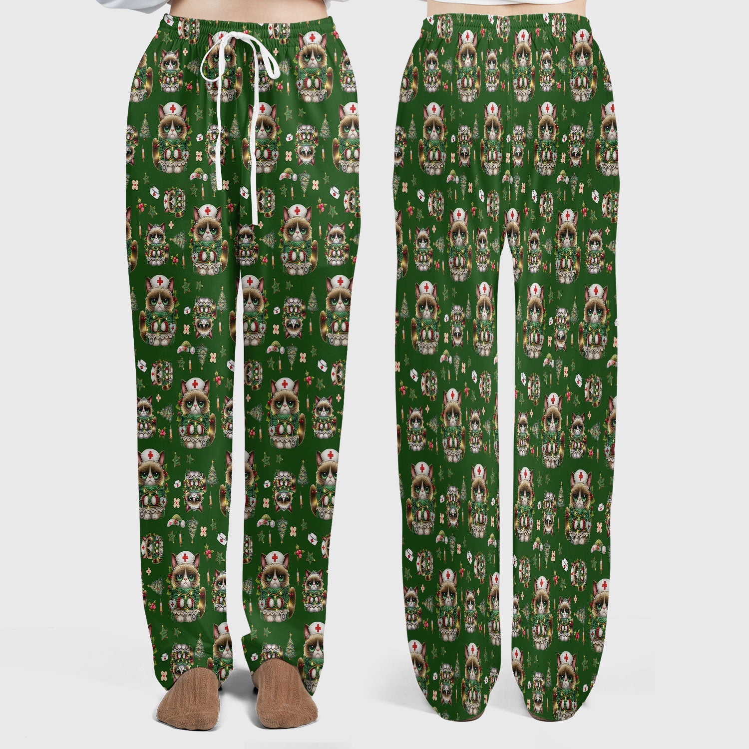 Christmas Nurse Scrub Set - Funny Cat Nursing Scrubs Pants and V Neck Top - Cute Holiday Medical Uniform for Women RN LPN CNA