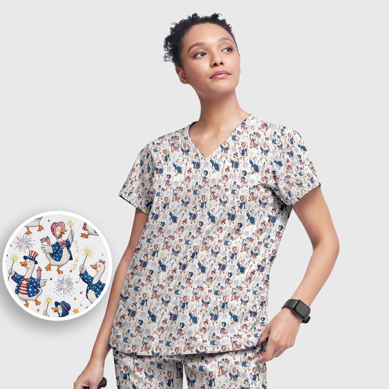 Goose America Medical Print Scrub Set, Breathable Fabrics Nursing Uniform