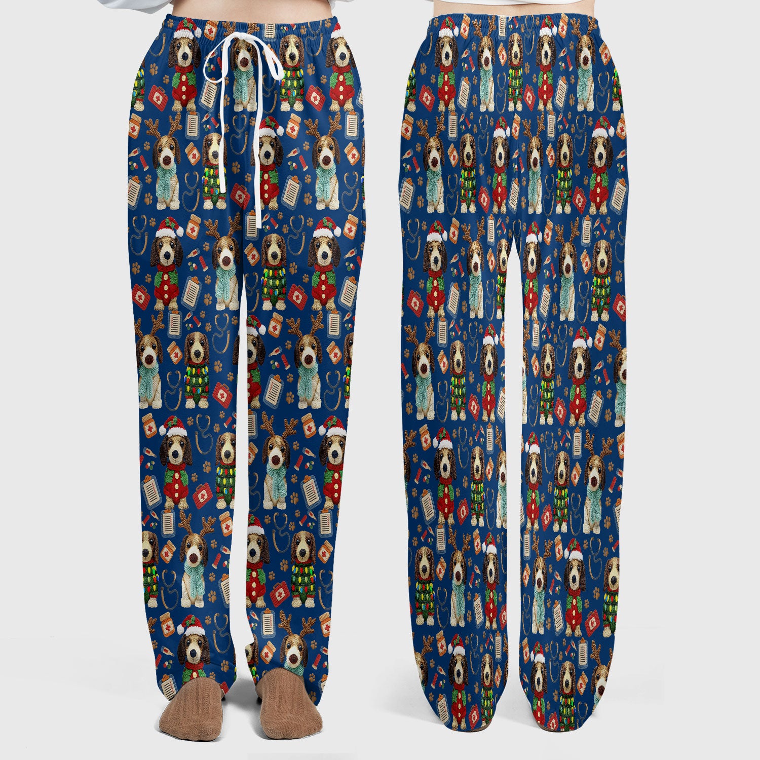 Christmas Wiener Dog Scrubs Set for Women - Cute Dachshund Christmas Scrub Pants and V Neck Top - Puppy Lover Medical Uniform Gift