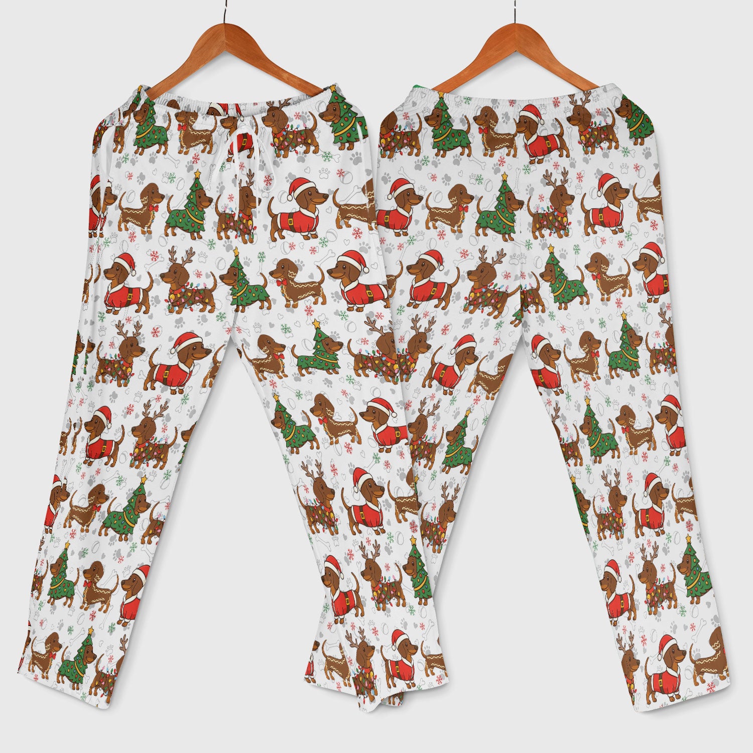 Christmas Weenie Dog Scrub Sets - Xmas Dachshund Scrub Pants - Cute Sausage Puppy V Neck Top - Ugly Sweater for Pet Lover