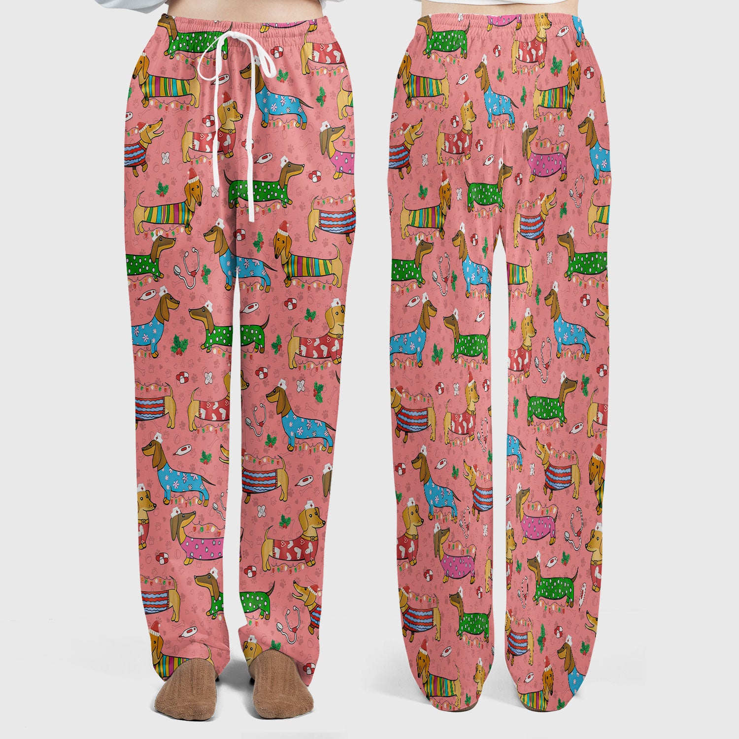 Christmas Scrub Set for Women - Funny Dachshund Scrubs Pants and V Neck Top - Cute Holiday Medical Uniform Gift for RN LPN CNA