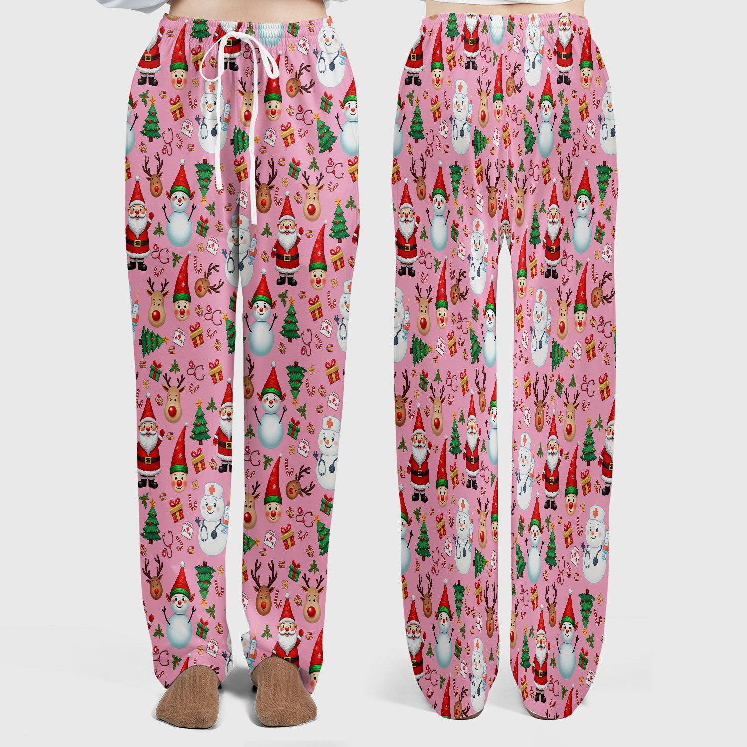 Christmas Scrub Set for Nurses - Cute Snowman Reindeer Santa Pattern - Holiday Medical Uniform RN CNA LPN Gift
