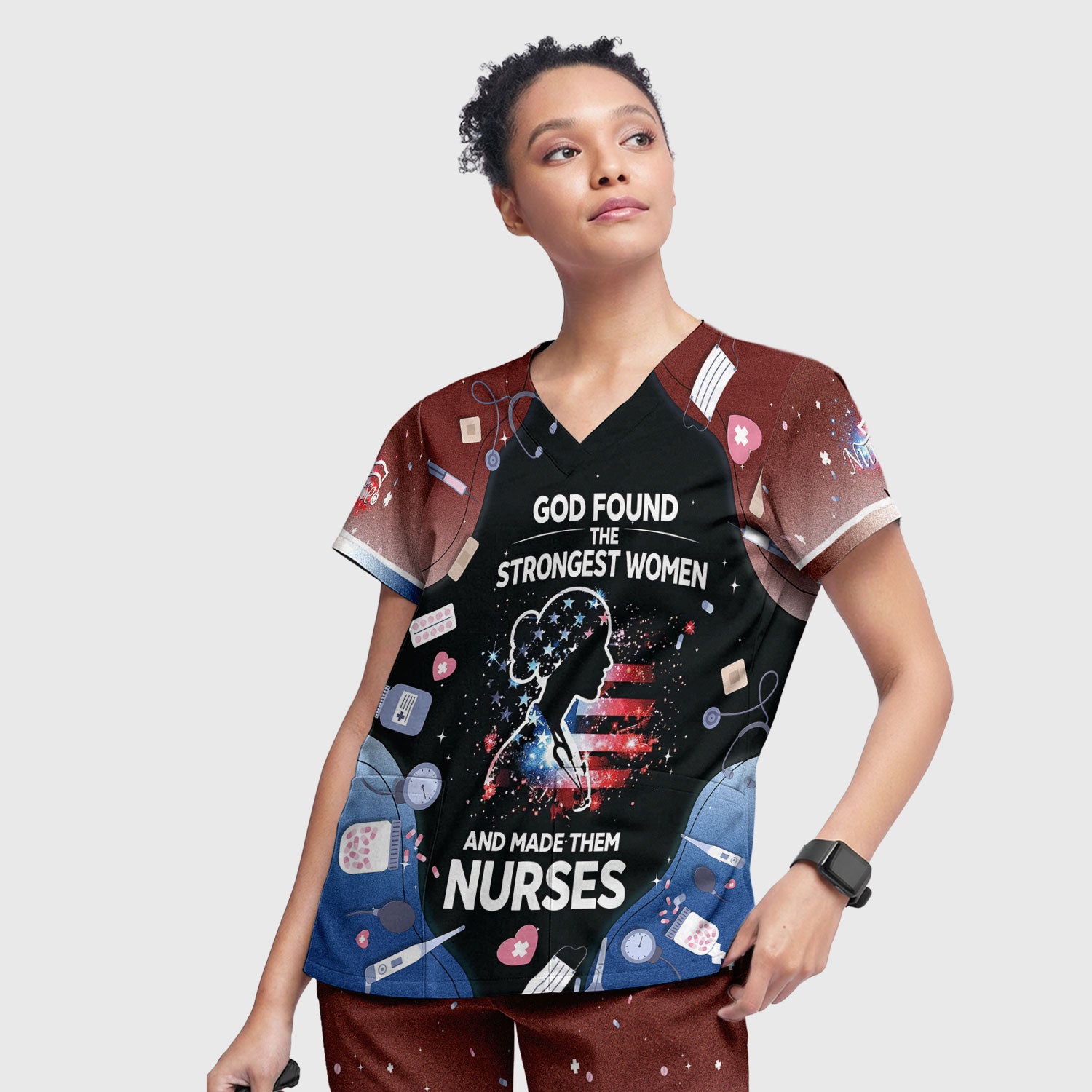 God Found the Strongest Women Nurse Set, Breathable Med Uniform