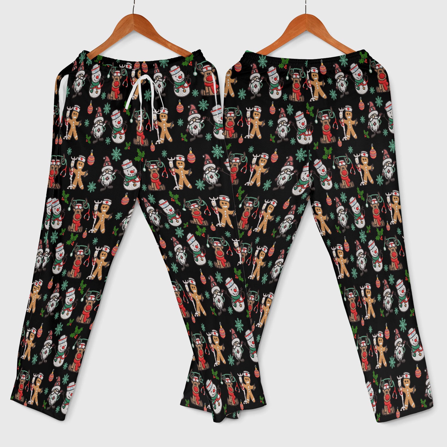 Christmas Gingerbread Scrubs Set for Women - Comfortable Scrubs for Nurses - Reindeer Santa Pants and V Neck Top