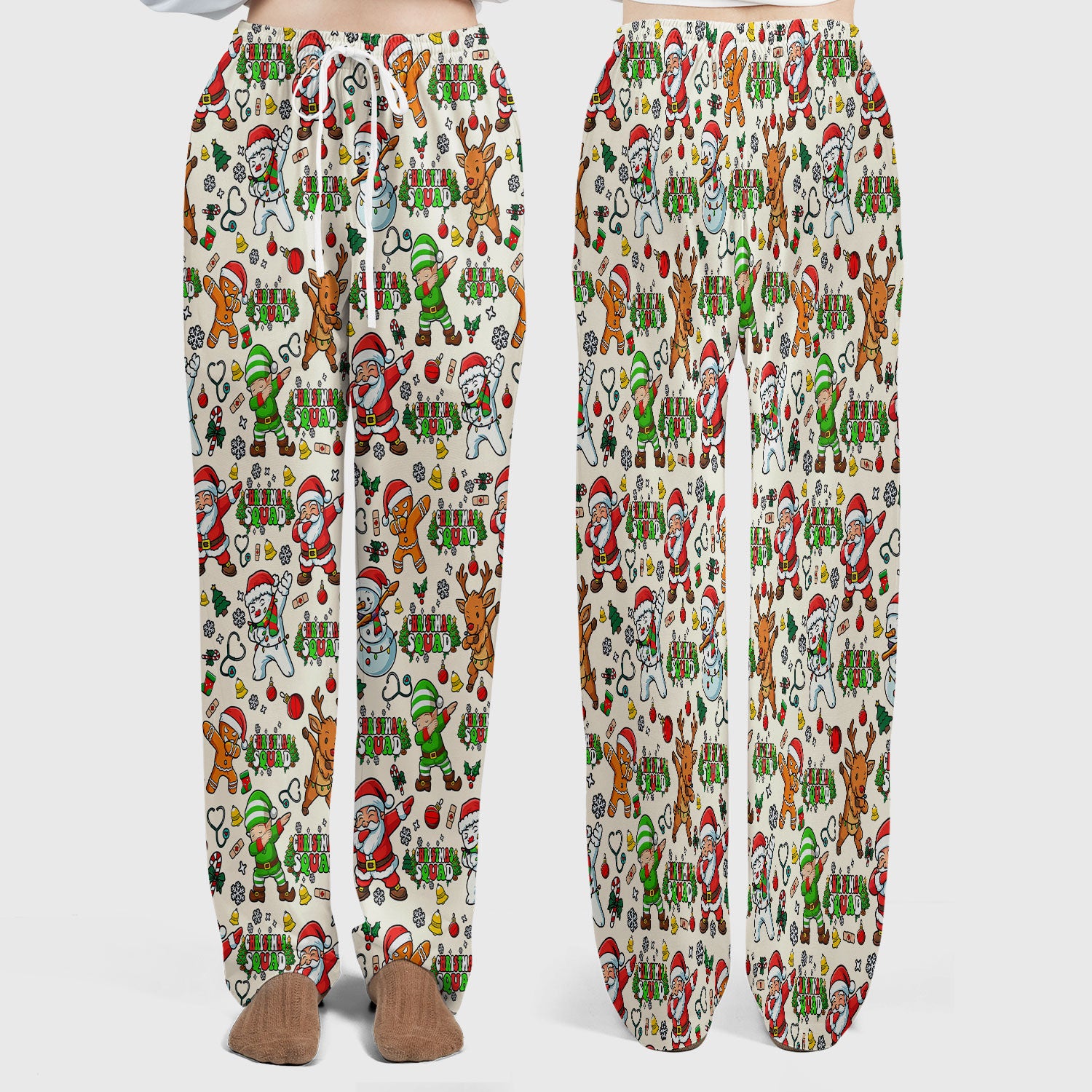Christmas Squad Scrub Set - Funny Santa & Reindeer Pants and V Neck Top - Cute Holiday Medical Uniform for Nurses, Doctors & Vet Techs