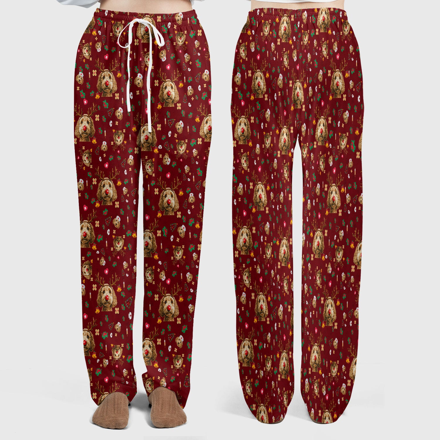 Labradoodle Reindeer Christmas Scrub Set - Funny Dog Nurse Pants and V Neck Top - Cute Holiday Medical Uniform
