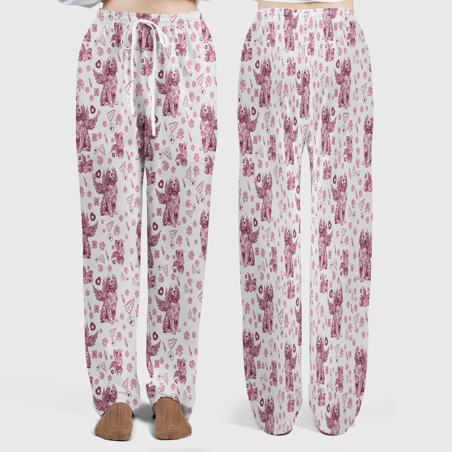 Toile De Jouy Scrub Set for Nurses - Angel Puppy Medical Uniform - Floral Dog in Heaven Gift for Women, Vet Techs, RN CNA LPN