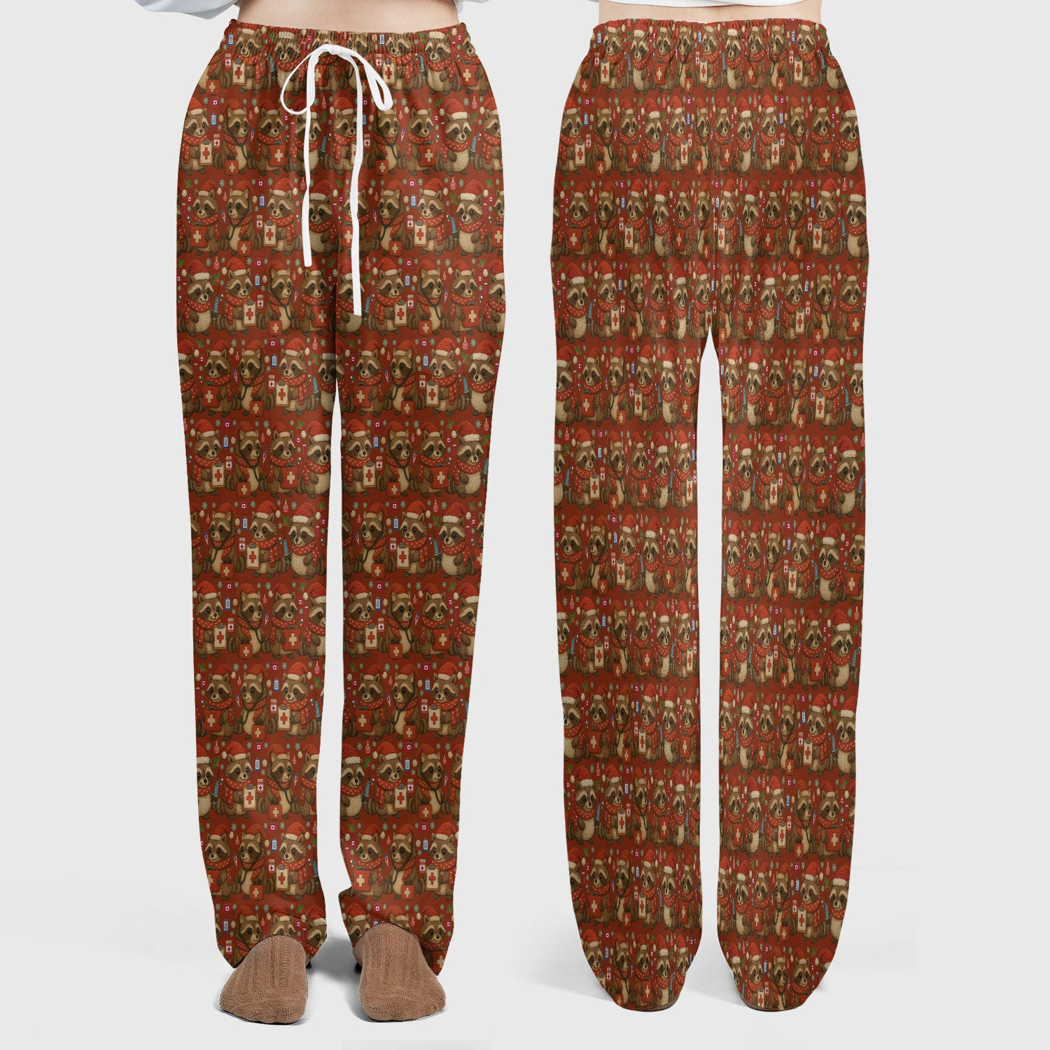 Christmas Scrub Set – Nurse Raccoon Pattern Shirt – Cute Medical Uniform For Nursing