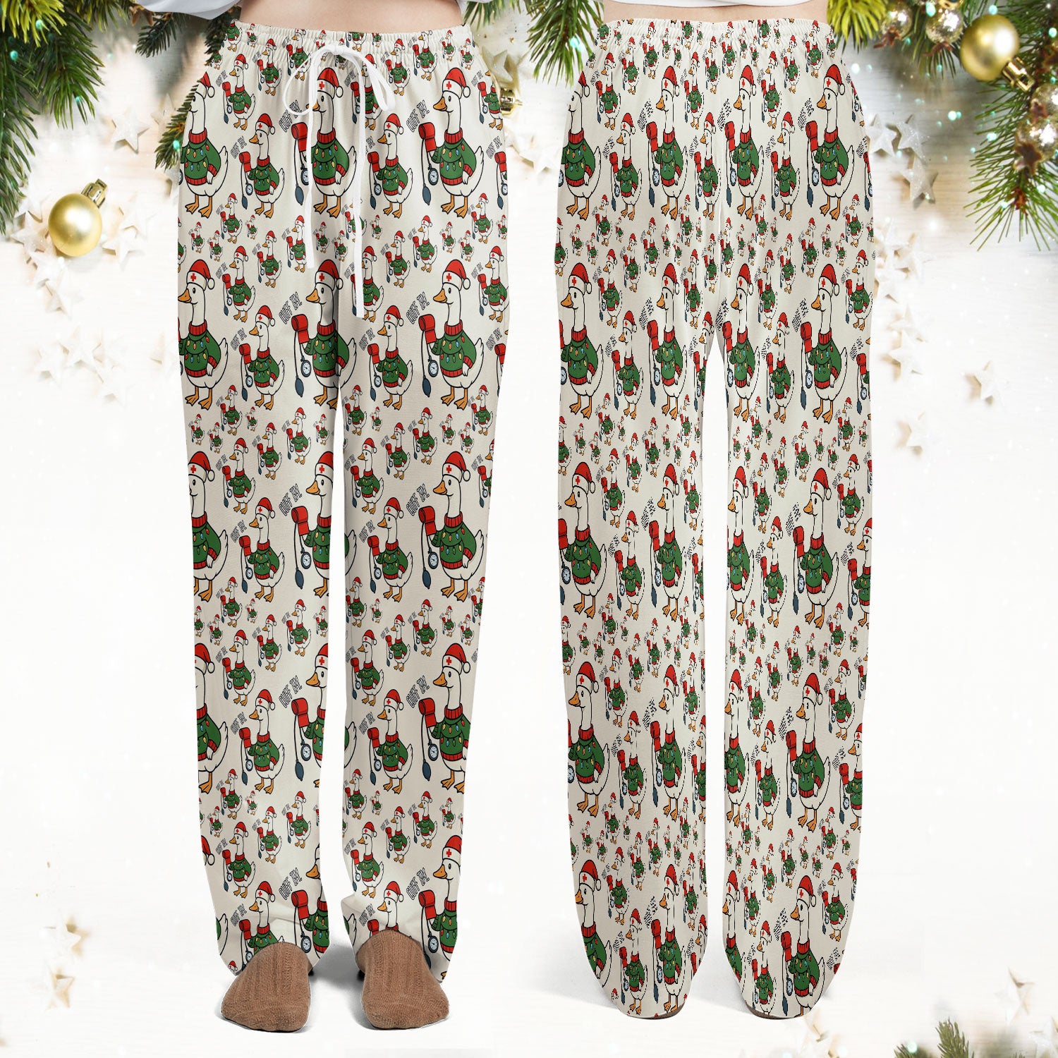 Nurse Christmas Duck Scrub Set, Cute Goose Pattern Scrub Uniform, RN LPN CNA Nursing Uniform