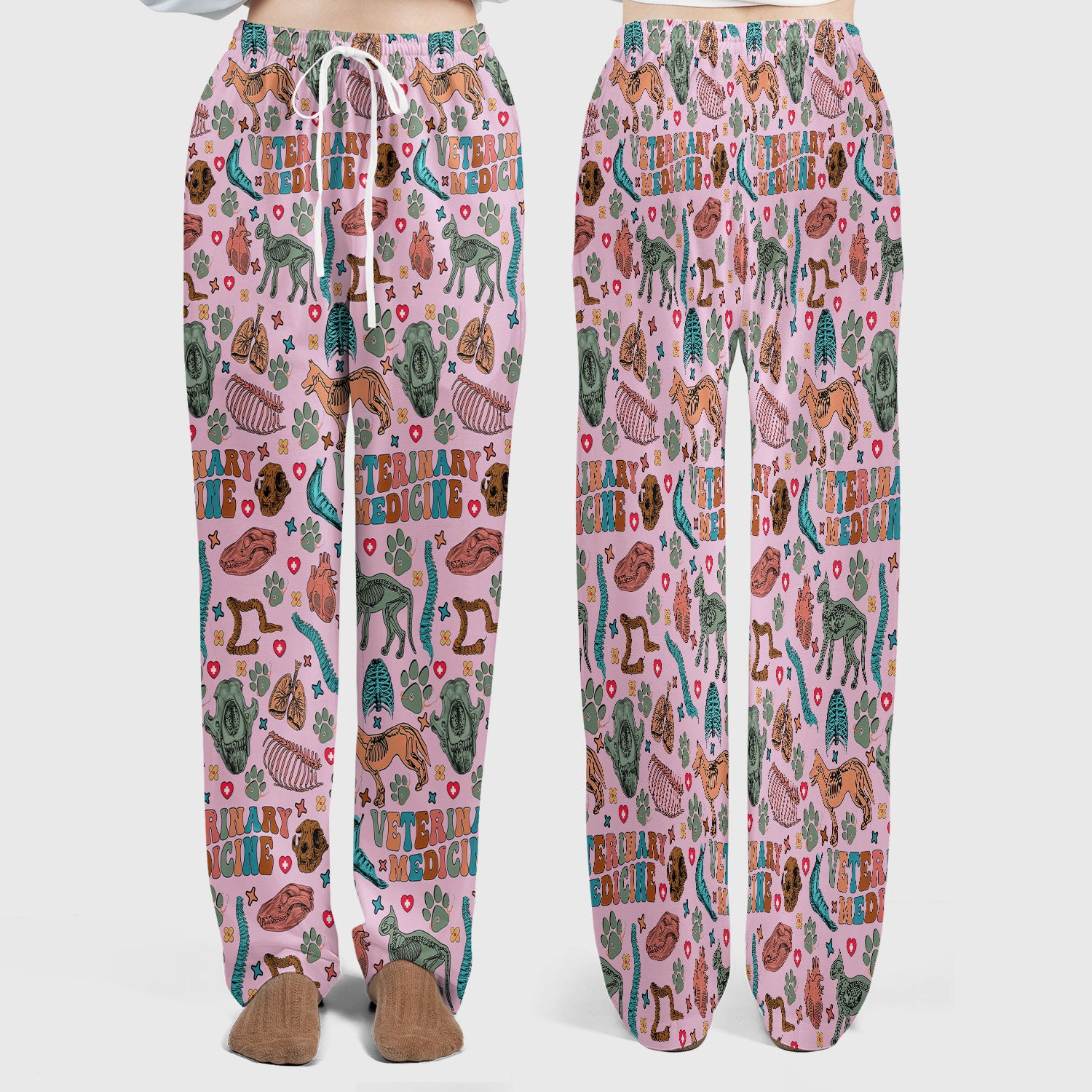Veterinary Medicine Scrub Set - Cute Animal Anatomy Scrubs Pants and V Neck Top - Fun Vet Tech Nurse Uniform for Women