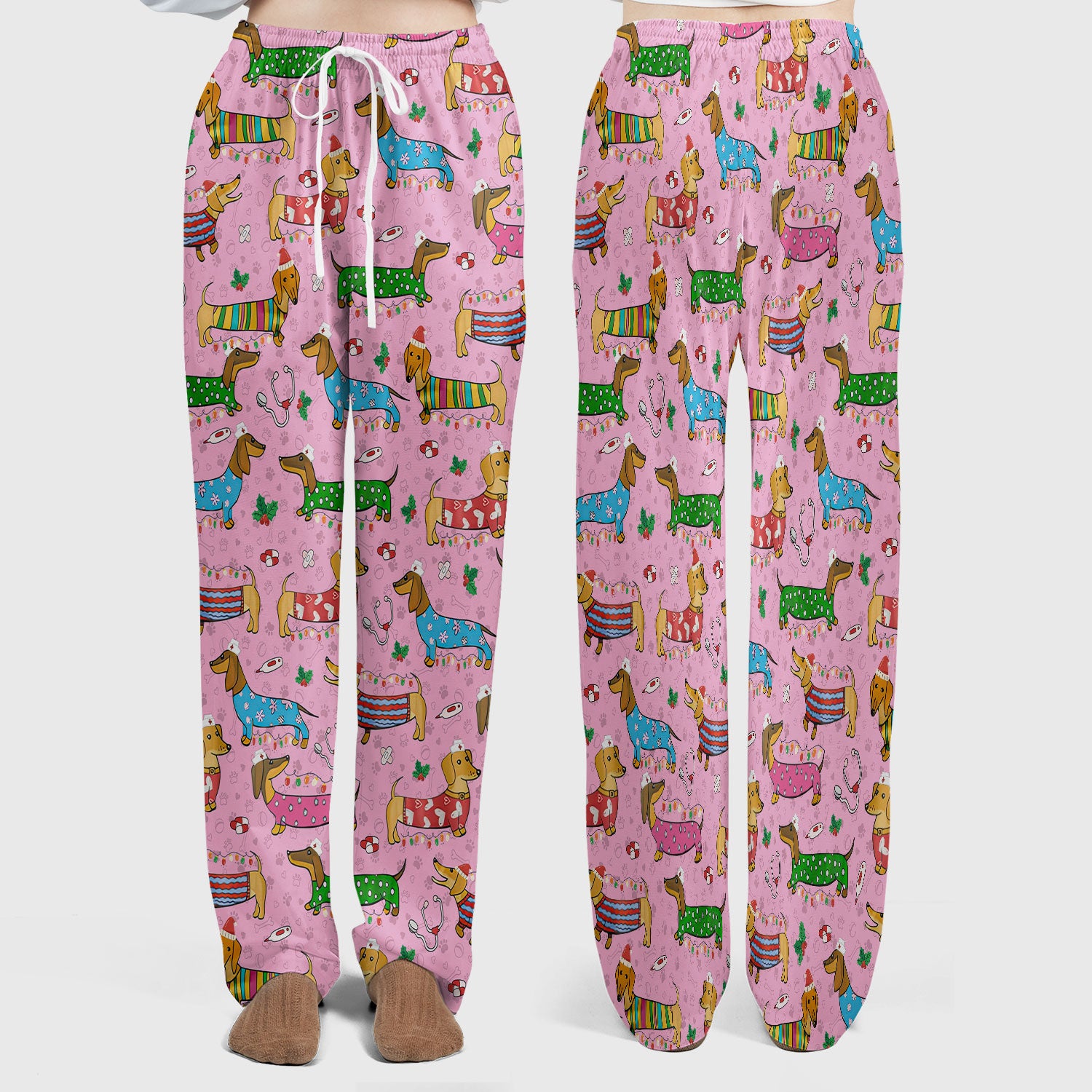 Christmas Dachshund Scrub Set for Nurses - Cute Wiener Dog in Holiday Outfit - Funny Medical Uniform Gift for Women RN LPN CNA