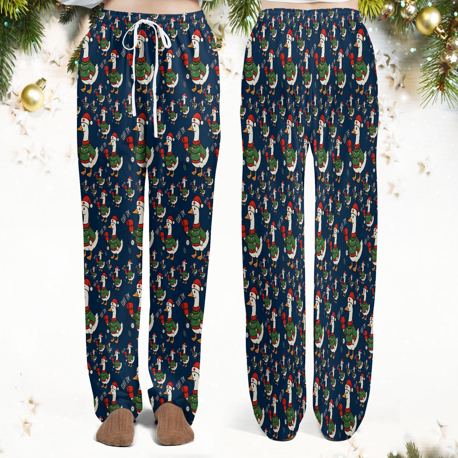 Nurse Christmas Duck Scrub Set, Cute Goose Pattern Scrub Uniform, RN LPN CNA Nursing Uniform