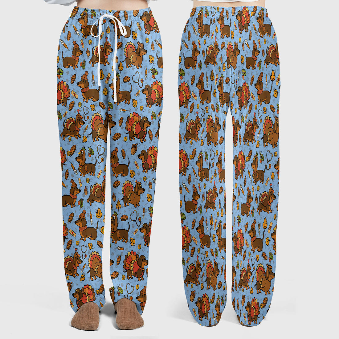 Thanksgiving Wiener Dog Scrub Set - Funny Dachshund Turkey Scrubs Pants and V Neck Top - Fall Winter Gift for Women
