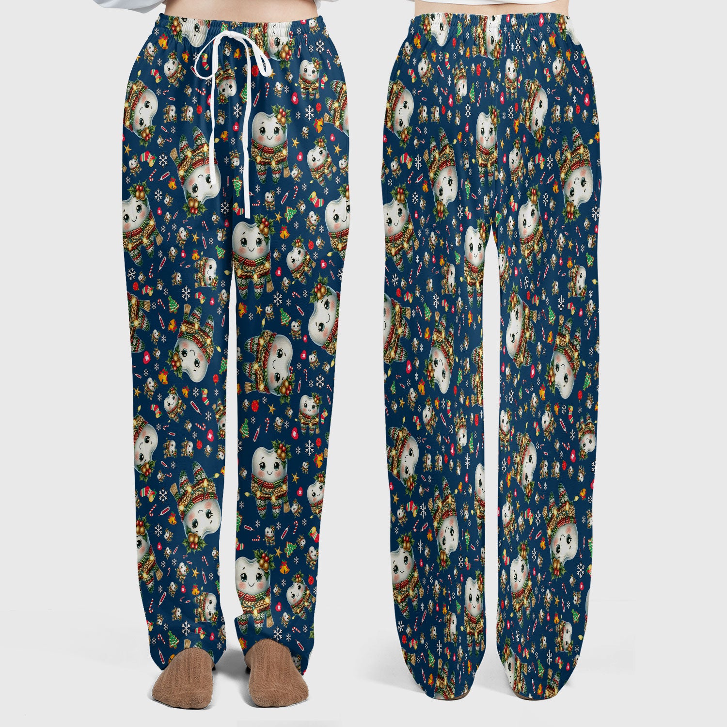 Funny Dental Christmas Scrub Set, Cute Christmas Tooth Print Scrubs Pants, Holiday Medical Uniform For Dentists and Hygienists