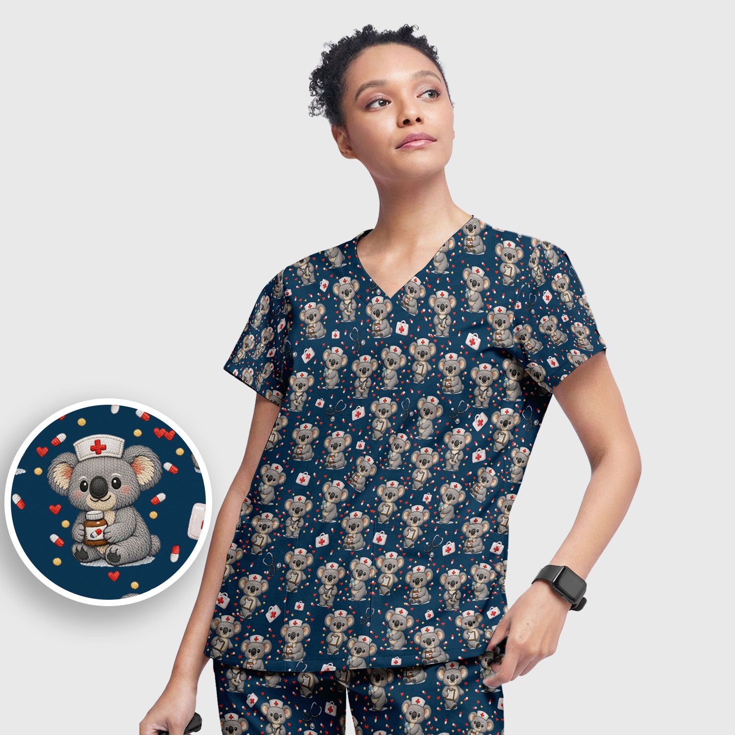 Koala Nurse Scrub Set, Cute Medical Uniform For Women, Comfortable Scrubs For Nurses