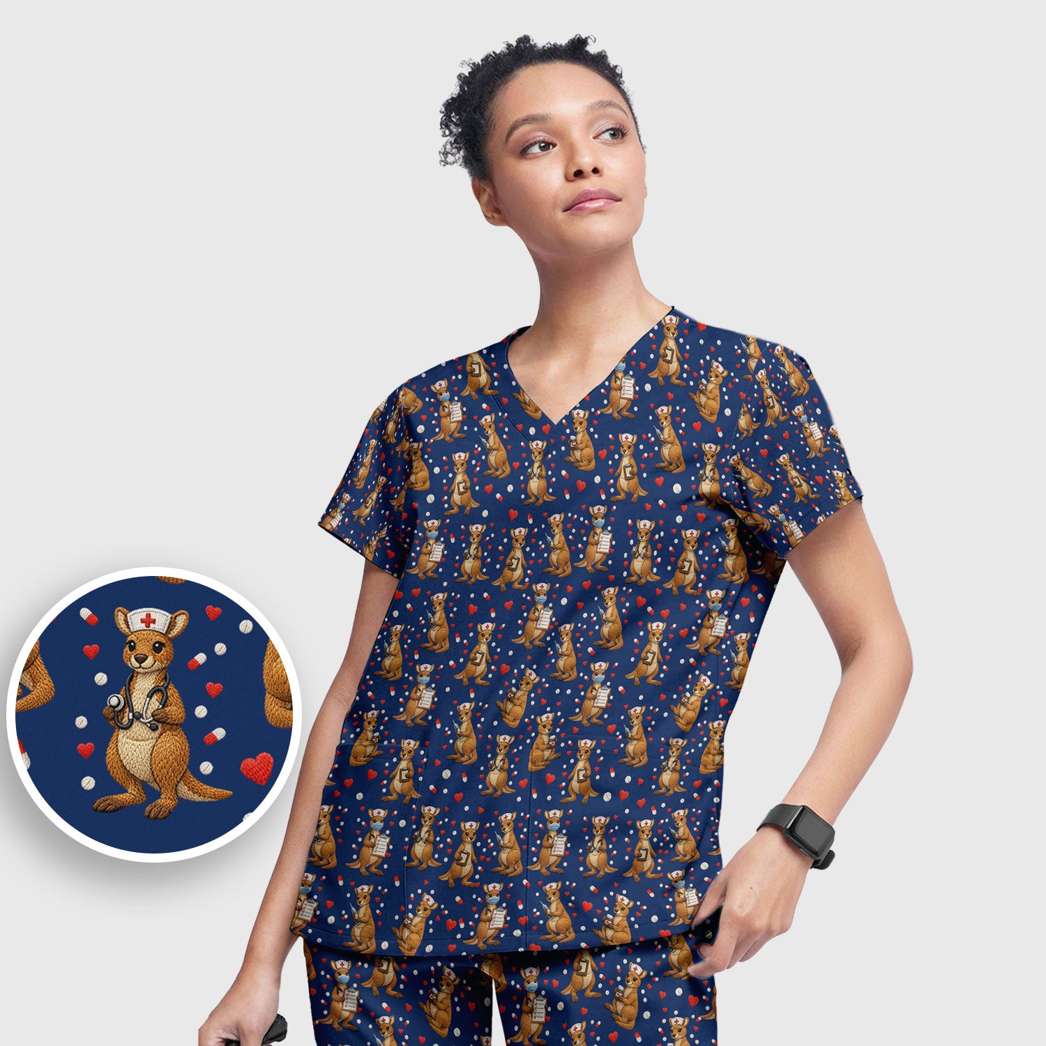 Kangaroo Nurse Scrub Set, Cute Medical Uniform For Women, Comfortable Scrubs For Nurses