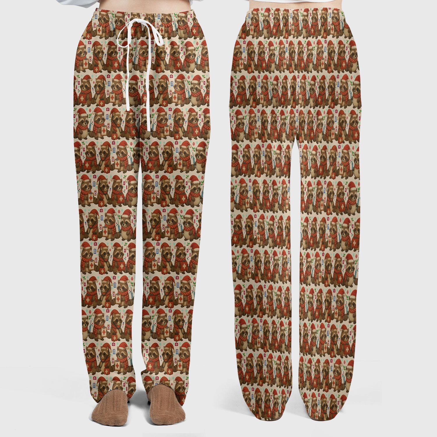 Christmas Scrub Set – Nurse Raccoon Pattern Shirt – Cute Medical Uniform For Nursing