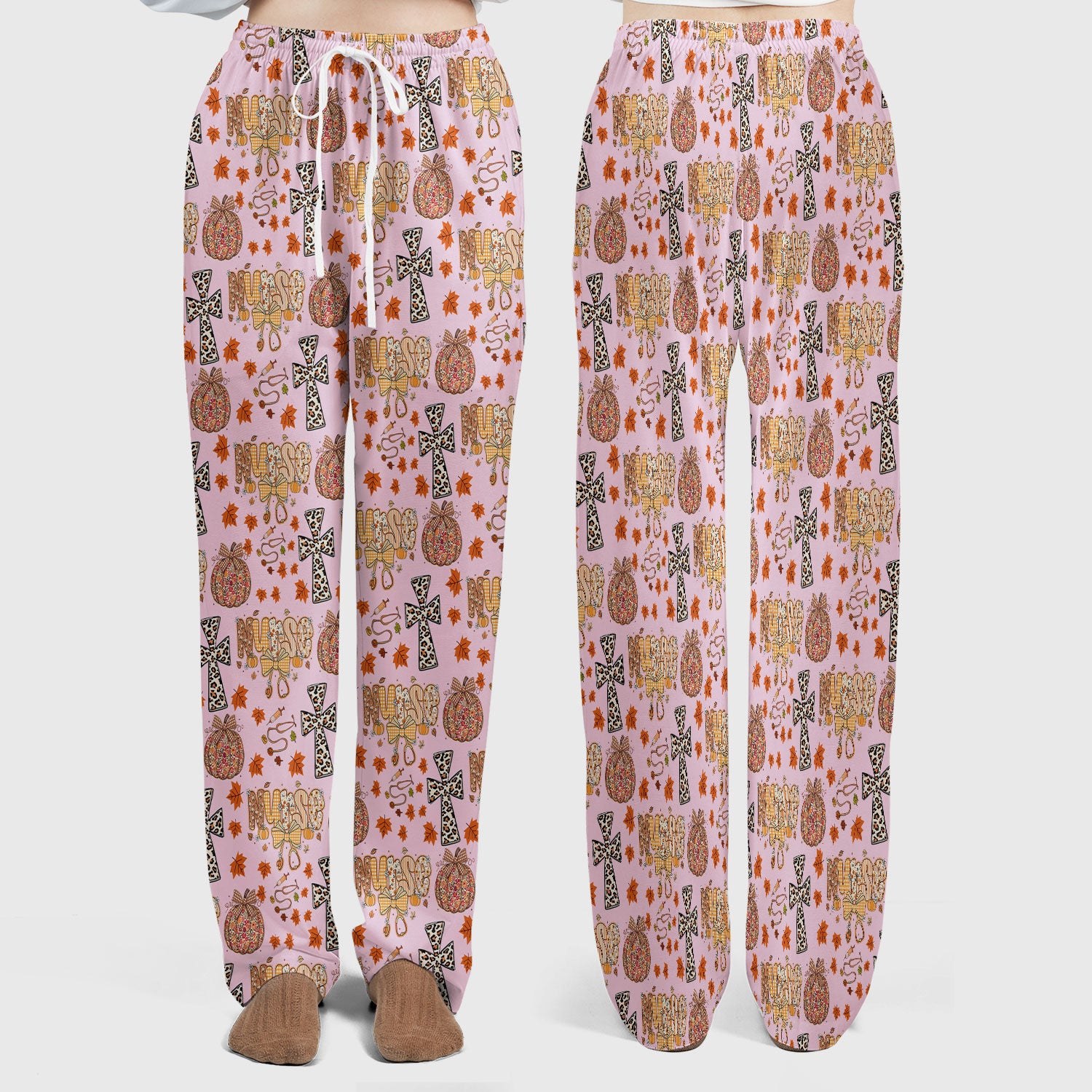 I Will Praise Him In Every Season - Boho Pumpkin Leopard Cross Fall Scrub Sets for Nurse - Thanksgiving Med Uniform for Women