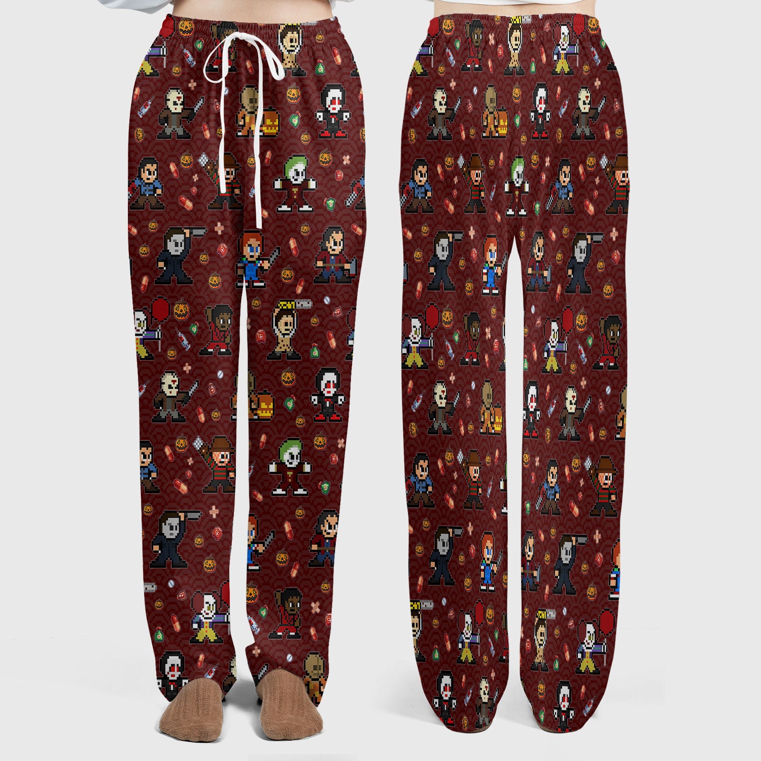 Halloween Women's Scrub Sets - Comfortable Scrubs for Nurses - Scary Character Scrub Pants and V Neck Top - Med Uniform for Her